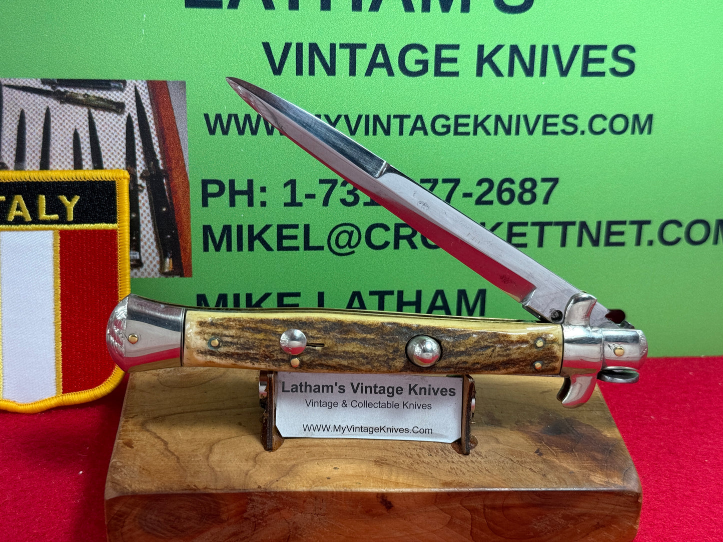 STERILE "UNSTAMPED" MANIAGO ITALY 1925-30 PICK LOCK TWO PIECE GUARDS STILETTO 28 CM ITALIAN AUTOMATIC KNIFE STAG HANDLES
