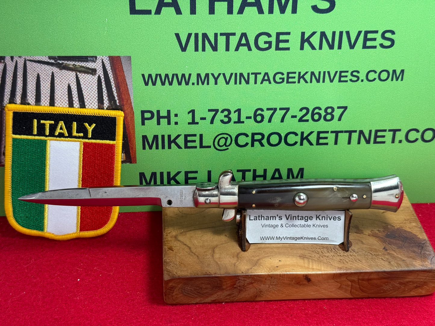 EIG CUTLERY ITALY 1950-56 PICK LOCK STILETTO 20 CM ITALIAN AUTOMATIC KNIFE BUFFALO HORN HANLDES