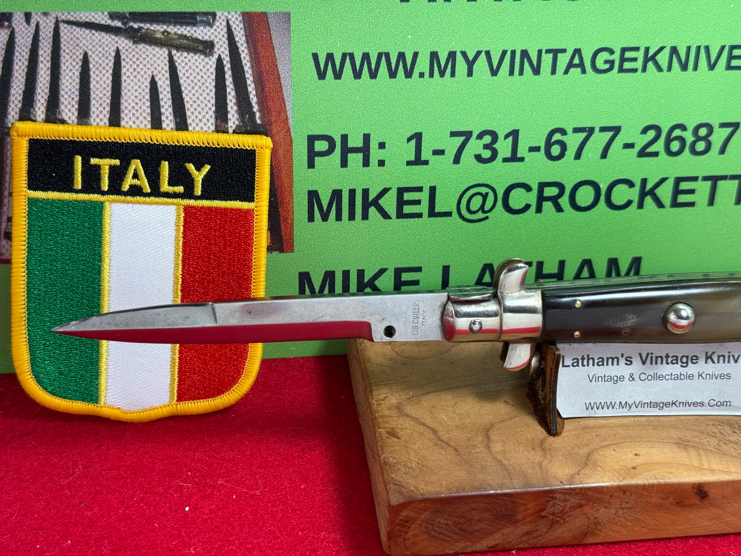 EIG CUTLERY ITALY 1950-56 PICK LOCK STILETTO 20 CM ITALIAN AUTOMATIC KNIFE BUFFALO HORN HANLDES