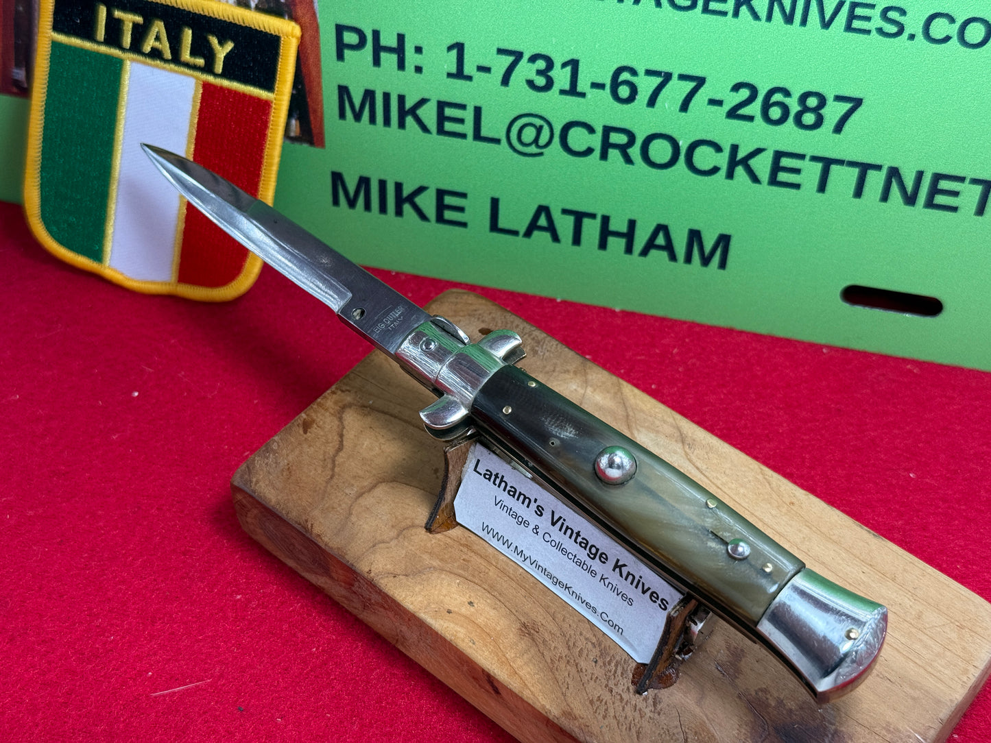 EIG CUTLERY ITALY 1950-56 PICK LOCK STILETTO 20 CM ITALIAN AUTOMATIC KNIFE BUFFALO HORN HANLDES