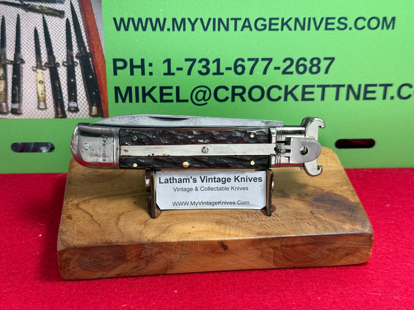 M.I. GERMANY SOLINGEN 1955-65 LEVER AUTOMATIC SHELL PULLER GERMAN AUTOMATIC KNIFE BROWN JIGGED BONE HANDLES