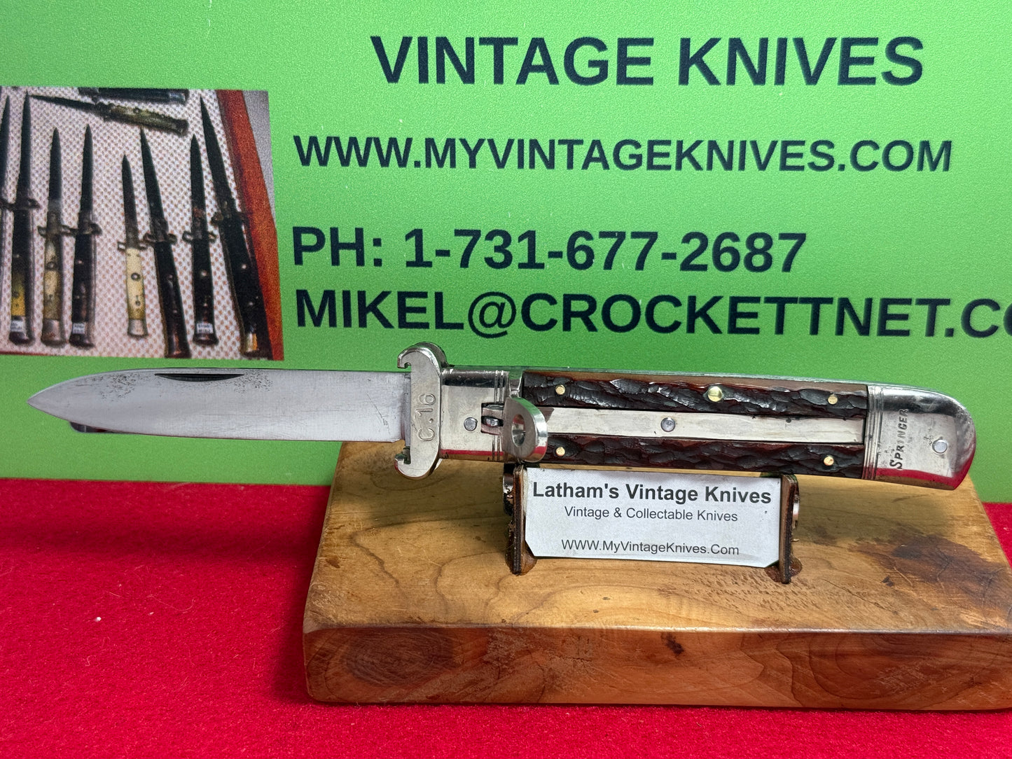 M.I. GERMANY SOLINGEN 1955-65 LEVER AUTOMATIC SHELL PULLER GERMAN AUTOMATIC KNIFE BROWN JIGGED BONE HANDLES