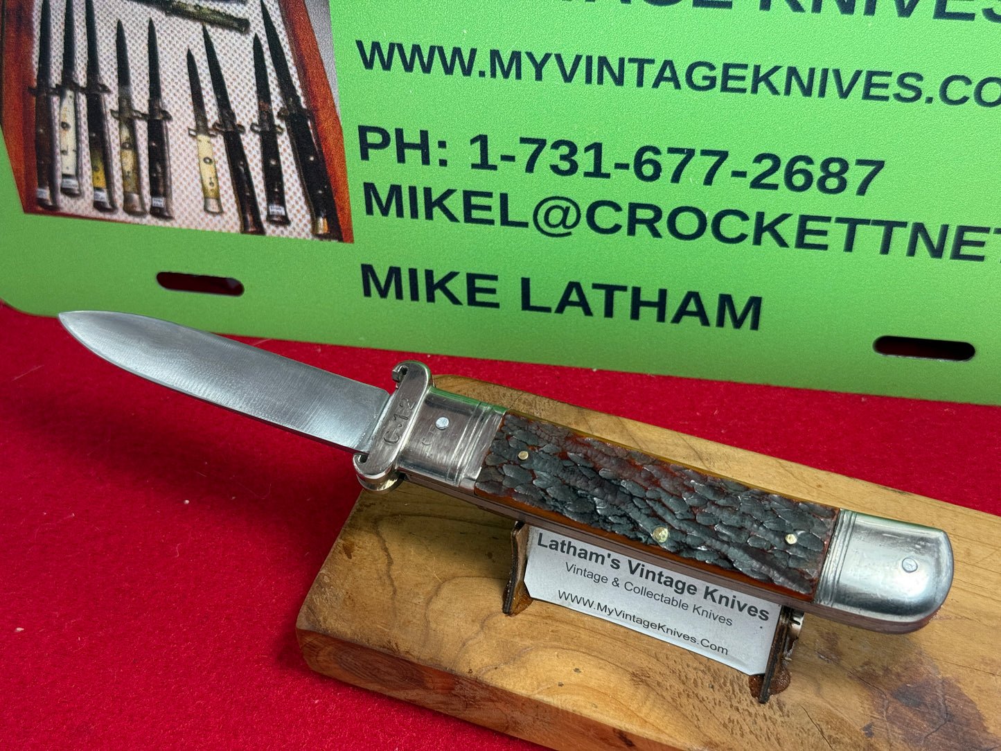 M.I. GERMANY SOLINGEN 1955-65 LEVER AUTOMATIC SHELL PULLER GERMAN AUTOMATIC KNIFE BROWN JIGGED BONE HANDLES