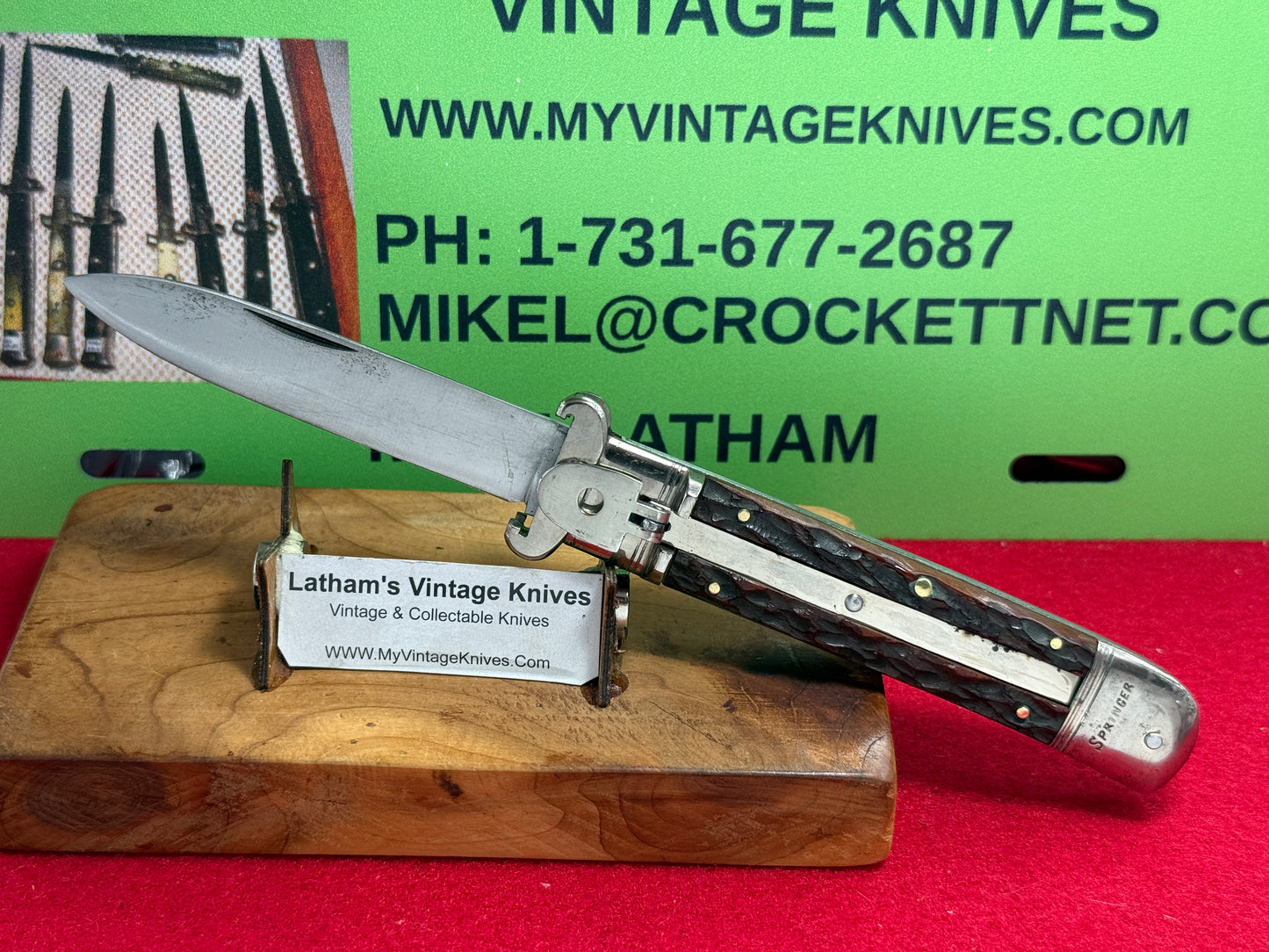 M.I. GERMANY SOLINGEN 1955-65 LEVER AUTOMATIC SHELL PULLER GERMAN AUTOMATIC KNIFE BROWN JIGGED BONE HANDLES