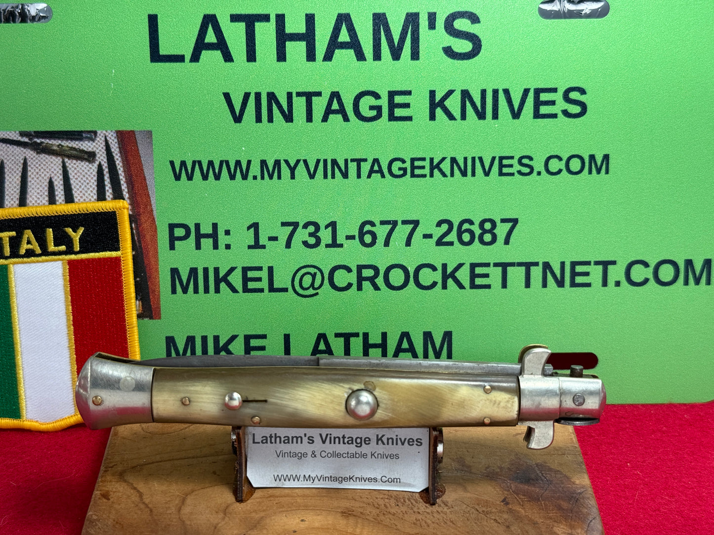 LATAMA MADE in ITALY 1947-49 PICK LOCK FLAT GUARD STILETTO 28 CM VINTAGE ITALIAN AUTOMATIC KNIFE BRAZILIAN HORN HANDLES