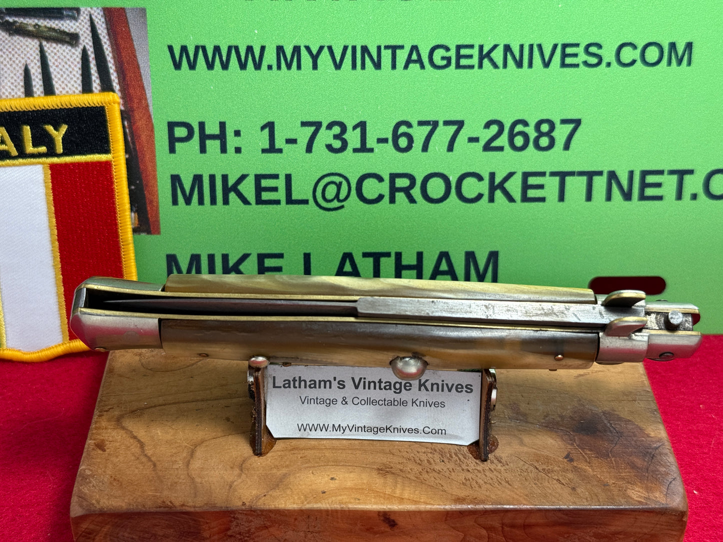 LATAMA MADE in ITALY 1947-49 PICK LOCK FLAT GUARD STILETTO 28 CM VINTAGE ITALIAN AUTOMATIC KNIFE BRAZILIAN HORN HANDLES