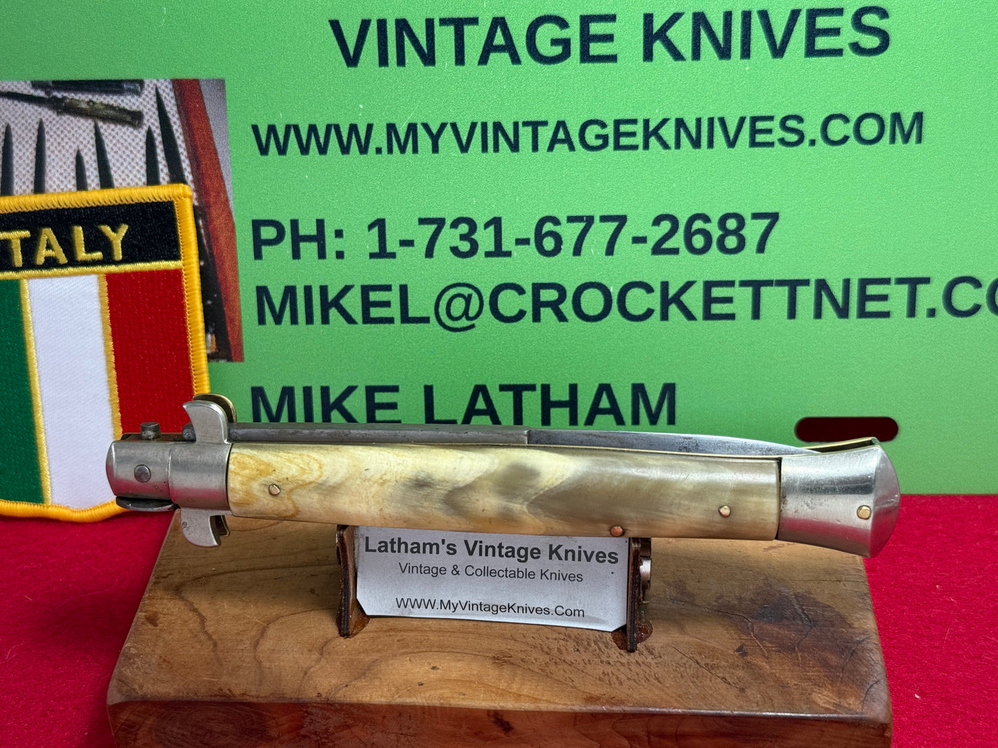 LATAMA MADE in ITALY 1947-49 PICK LOCK FLAT GUARD STILETTO 28 CM VINTAGE ITALIAN AUTOMATIC KNIFE BRAZILIAN HORN HANDLES