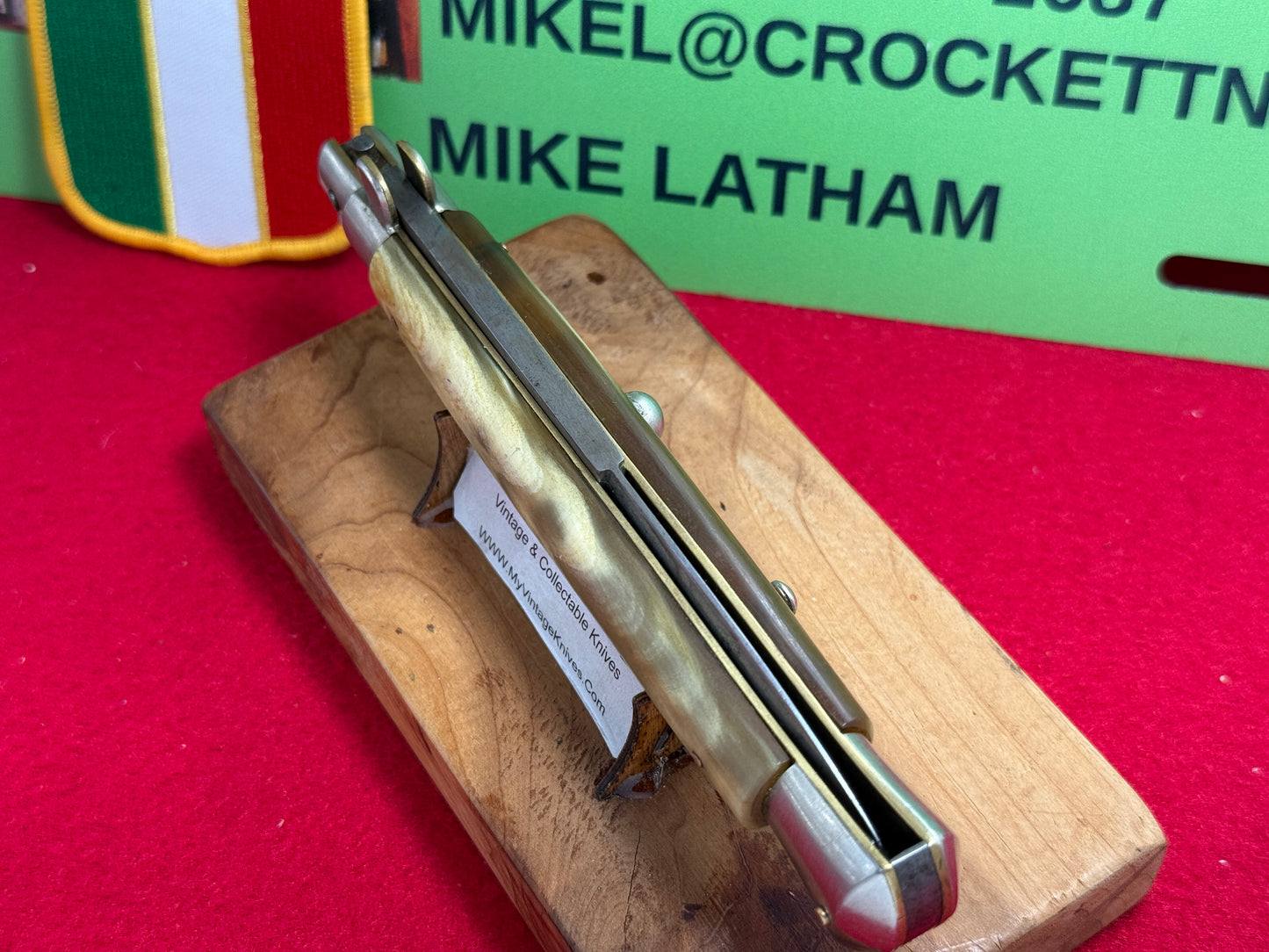 LATAMA MADE in ITALY 1947-49 PICK LOCK FLAT GUARD STILETTO 28 CM VINTAGE ITALIAN AUTOMATIC KNIFE BRAZILIAN HORN HANDLES