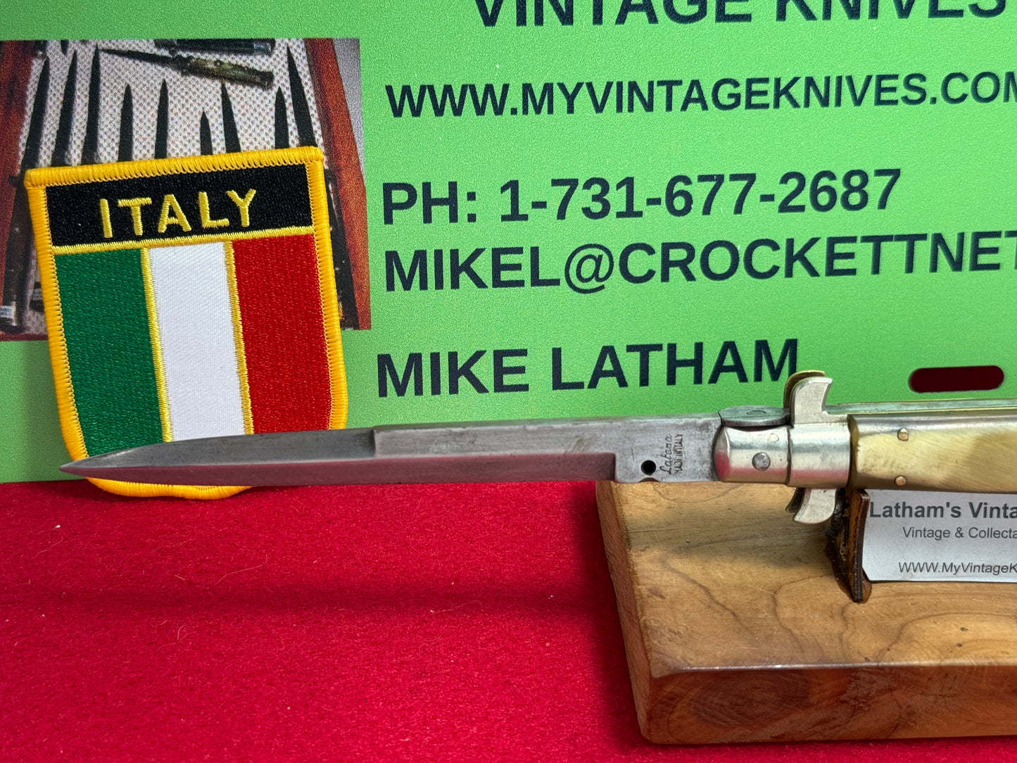 LATAMA MADE in ITALY 1947-49 PICK LOCK FLAT GUARD STILETTO 28 CM VINTAGE ITALIAN AUTOMATIC KNIFE BRAZILIAN HORN HANDLES