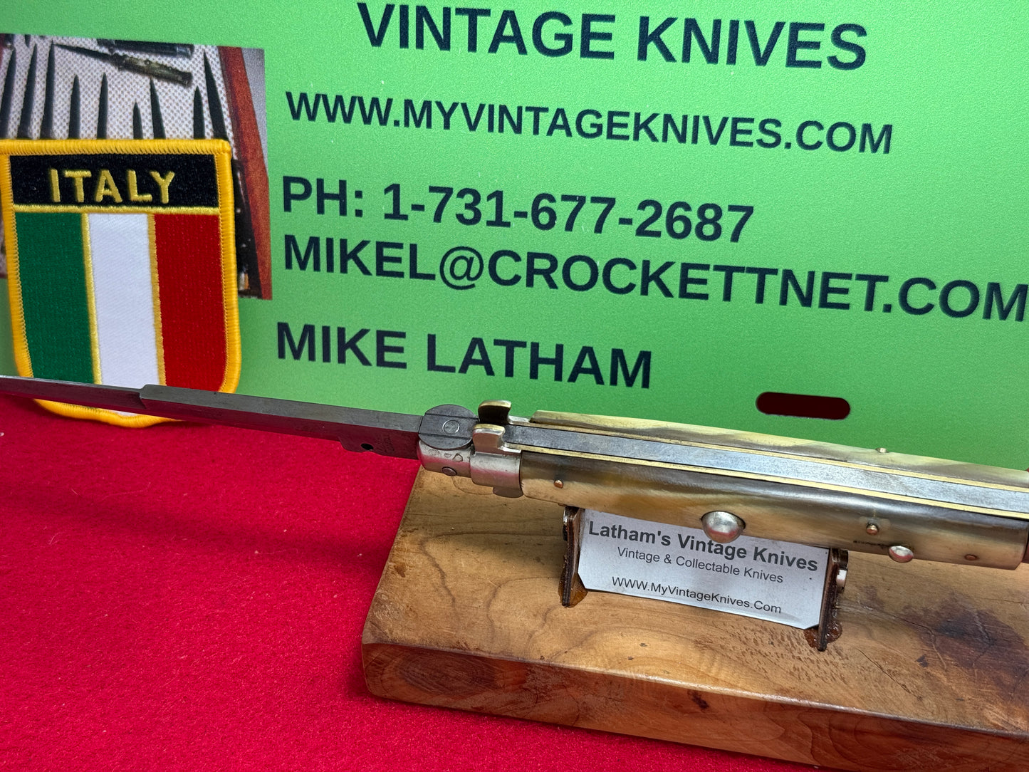 LATAMA MADE in ITALY 1947-49 PICK LOCK FLAT GUARD STILETTO 28 CM VINTAGE ITALIAN AUTOMATIC KNIFE BRAZILIAN HORN HANDLES