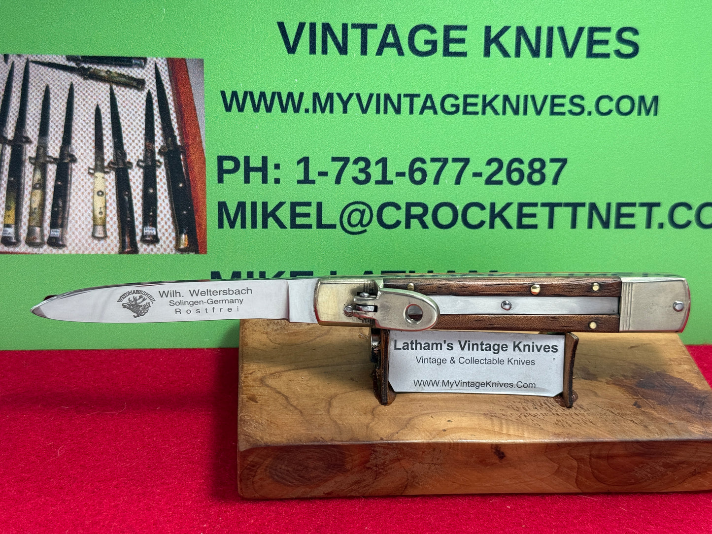 WEIDMANNSHEIL WELTERSBACH SOLINGEN GERMANY 1990-95 LEVER AUTOMATIC SLIM 11 CM GERMAN AUTOMATIC KNIFE WOOD HANDLES