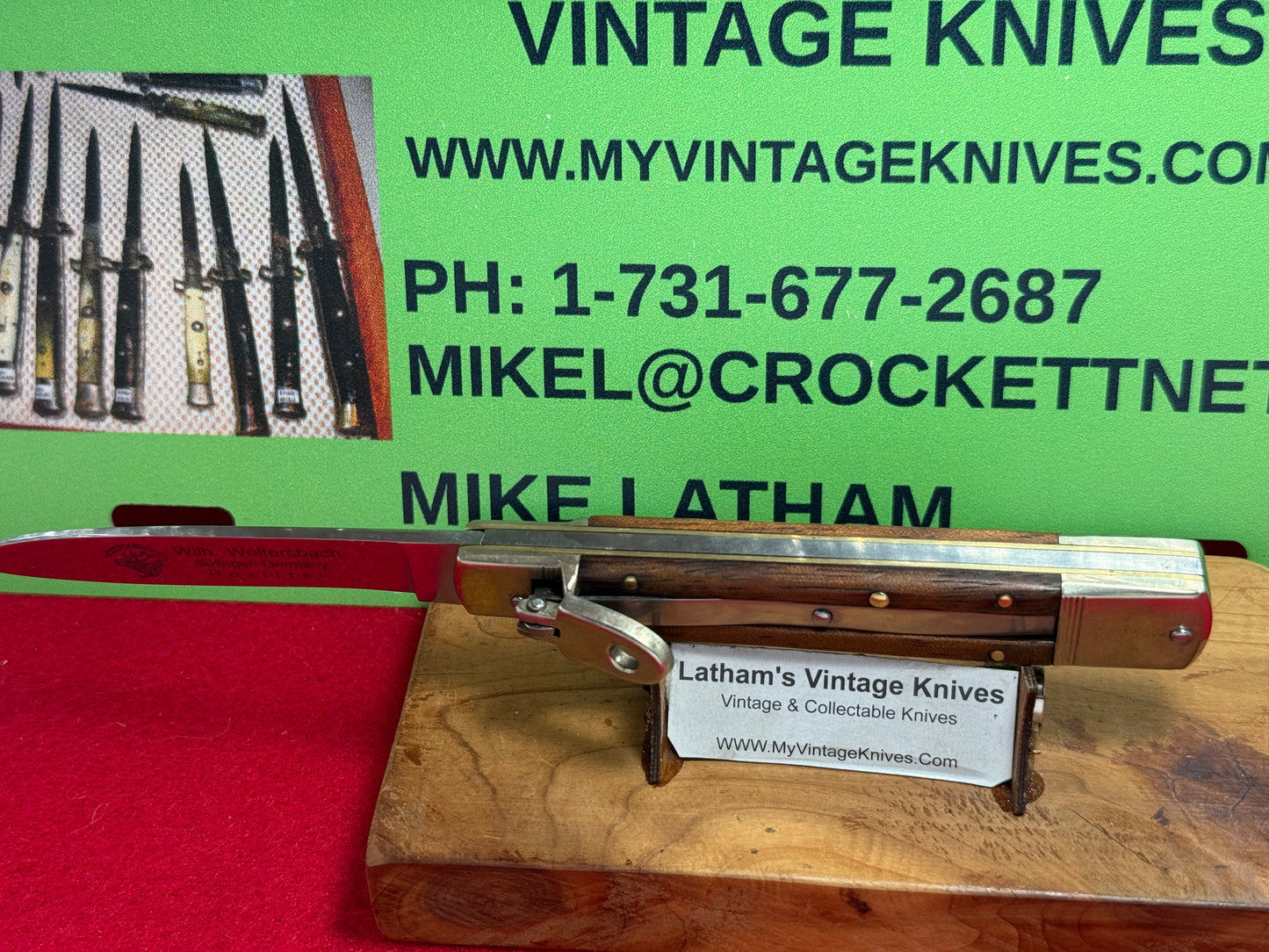 WEIDMANNSHEIL WELTERSBACH SOLINGEN GERMANY 1990-95 LEVER AUTOMATIC SLIM 11 CM GERMAN AUTOMATIC KNIFE WOOD HANDLES