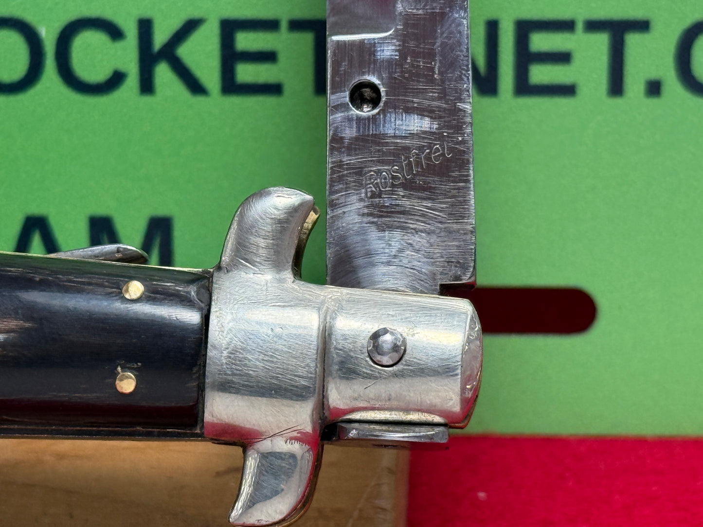 ROSTFREI ITALIAN 1956-60 PICK LOCK STILETTO 33 CM ITALIAN AUTOMATIC KNIFE BRAZILIAN HORN HANDLES