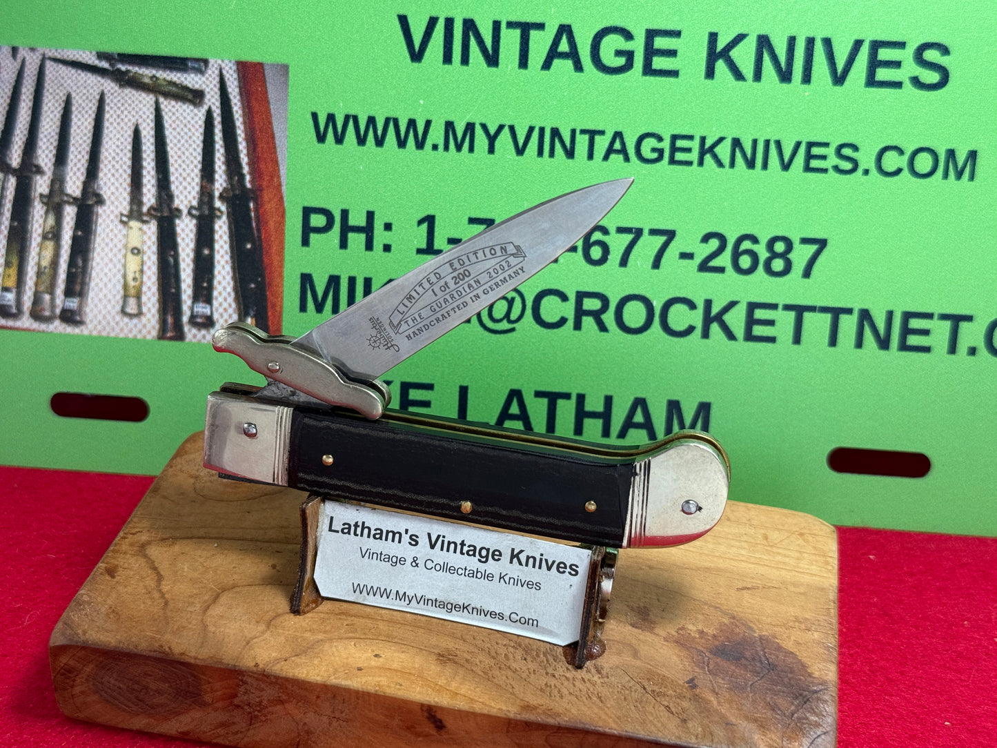 HUBERTUS SOLINGEN GERMANY 2002 SWING GUARD THE GUARDIAN LIMITED EDITION OF 200 #182 ENDURING FREEDOM MADE AFTER 9-11-2001 GERMAN AUTOMATIC KNIFE BLACK MICARTA HANDLES