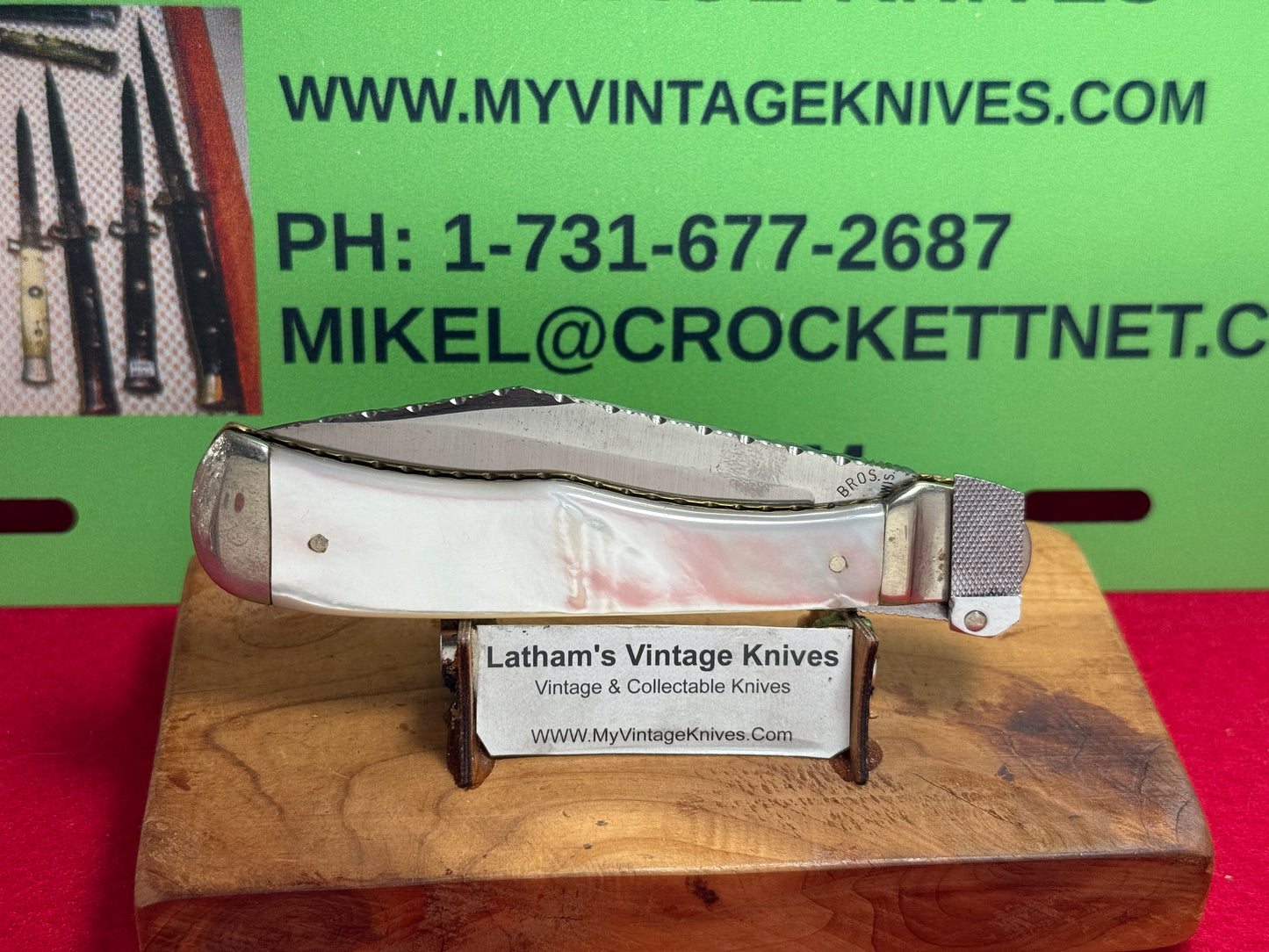 JAEGER BROS MARINETTE WIS. 1970-75 AERIAL KNIFE CO PARTS LEVER AUTOMATIC VINTAGE AMERICAN AUTOMATIC KNIFE PEARL HANDLES