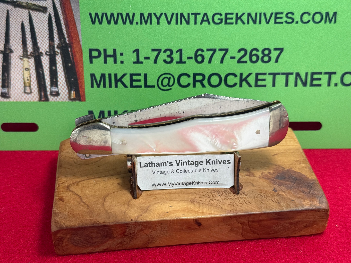 JAEGER BROS MARINETTE WIS. 1970-75 AERIAL KNIFE CO PARTS LEVER AUTOMATIC VINTAGE AMERICAN AUTOMATIC KNIFE PEARL HANDLES