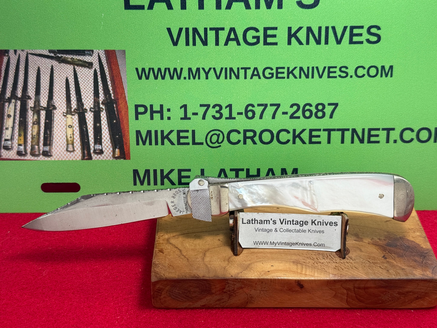 JAEGER BROS MARINETTE WIS. 1970-75 AERIAL KNIFE CO PARTS LEVER AUTOMATIC VINTAGE AMERICAN AUTOMATIC KNIFE PEARL HANDLES