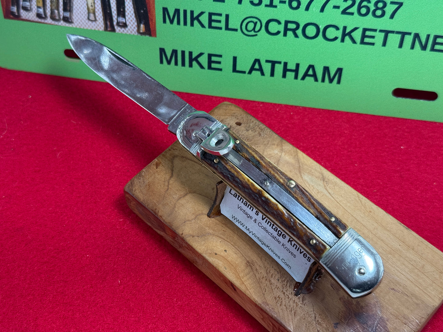 A. WINGEN JR. OTHELLO SOLINGEN GERMANY 1965-75 LEVER AUTOMATIC 11 CM GERMAN AUTOMATIC KNIFE STAG HANDLES