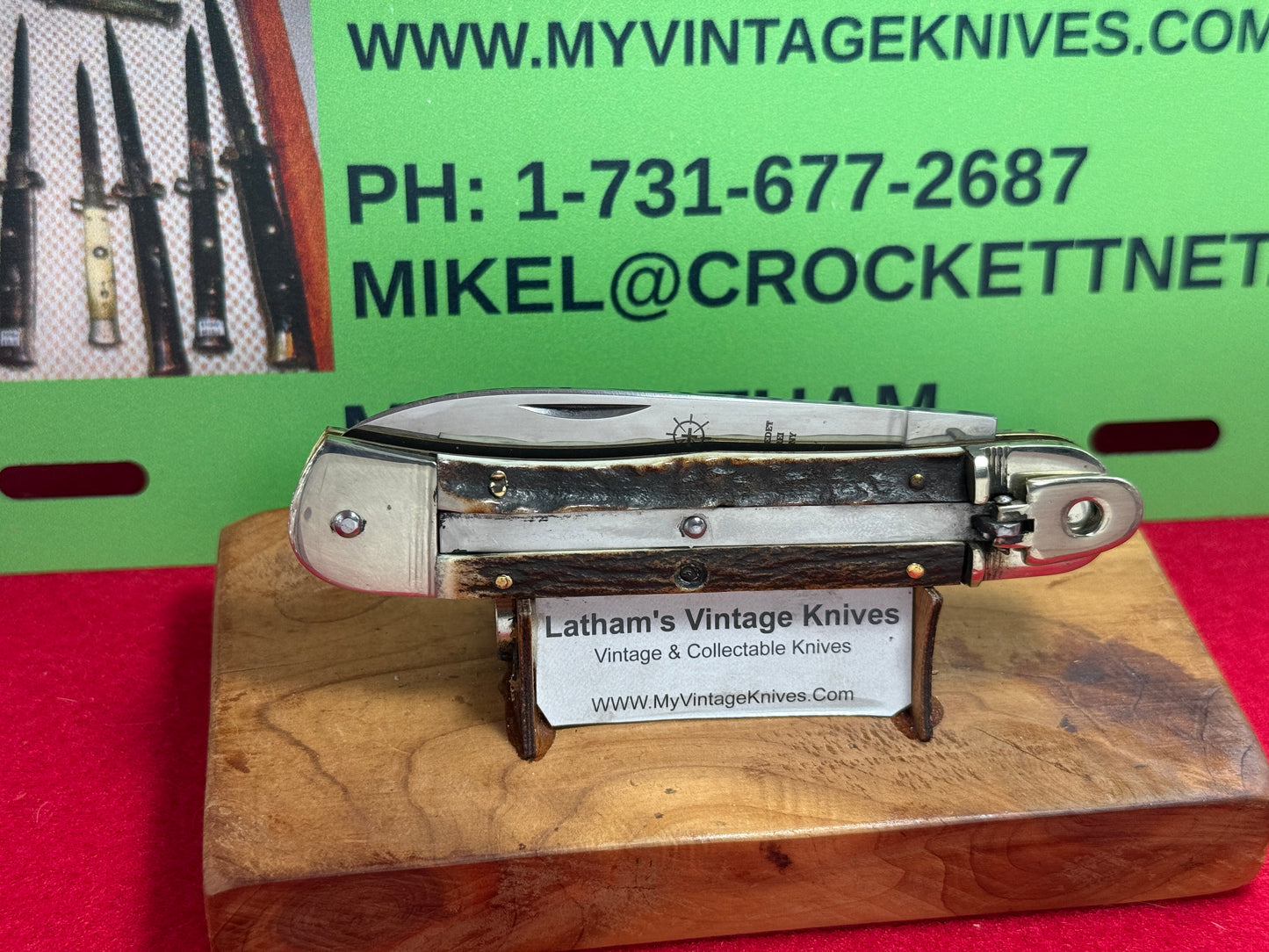 HUBERTUS SOLINGEN GERMANY 2005-2010 LEVER AUTOMATIC 11 CM GERMAN AUTOMATIC KNIFE STAG HANDLES