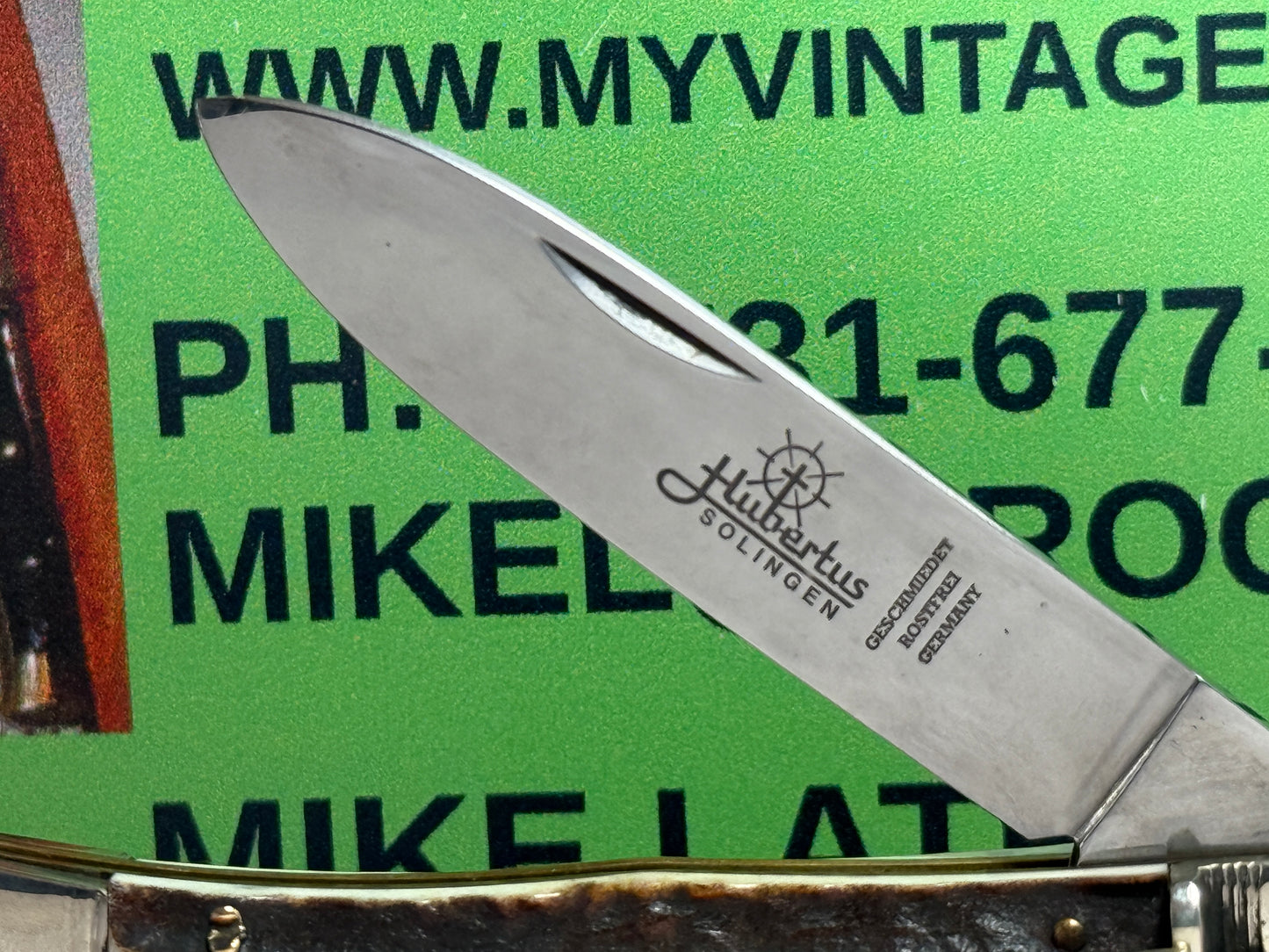 HUBERTUS SOLINGEN GERMANY 2005-2010 LEVER AUTOMATIC 11 CM GERMAN AUTOMATIC KNIFE STAG HANDLES