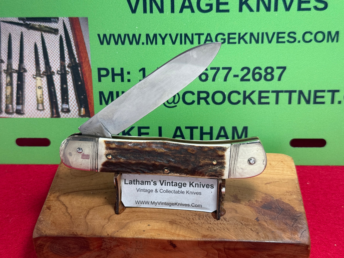 HUBERTUS SOLINGEN GERMANY 2005-2010 LEVER AUTOMATIC 11 CM GERMAN AUTOMATIC KNIFE STAG HANDLES