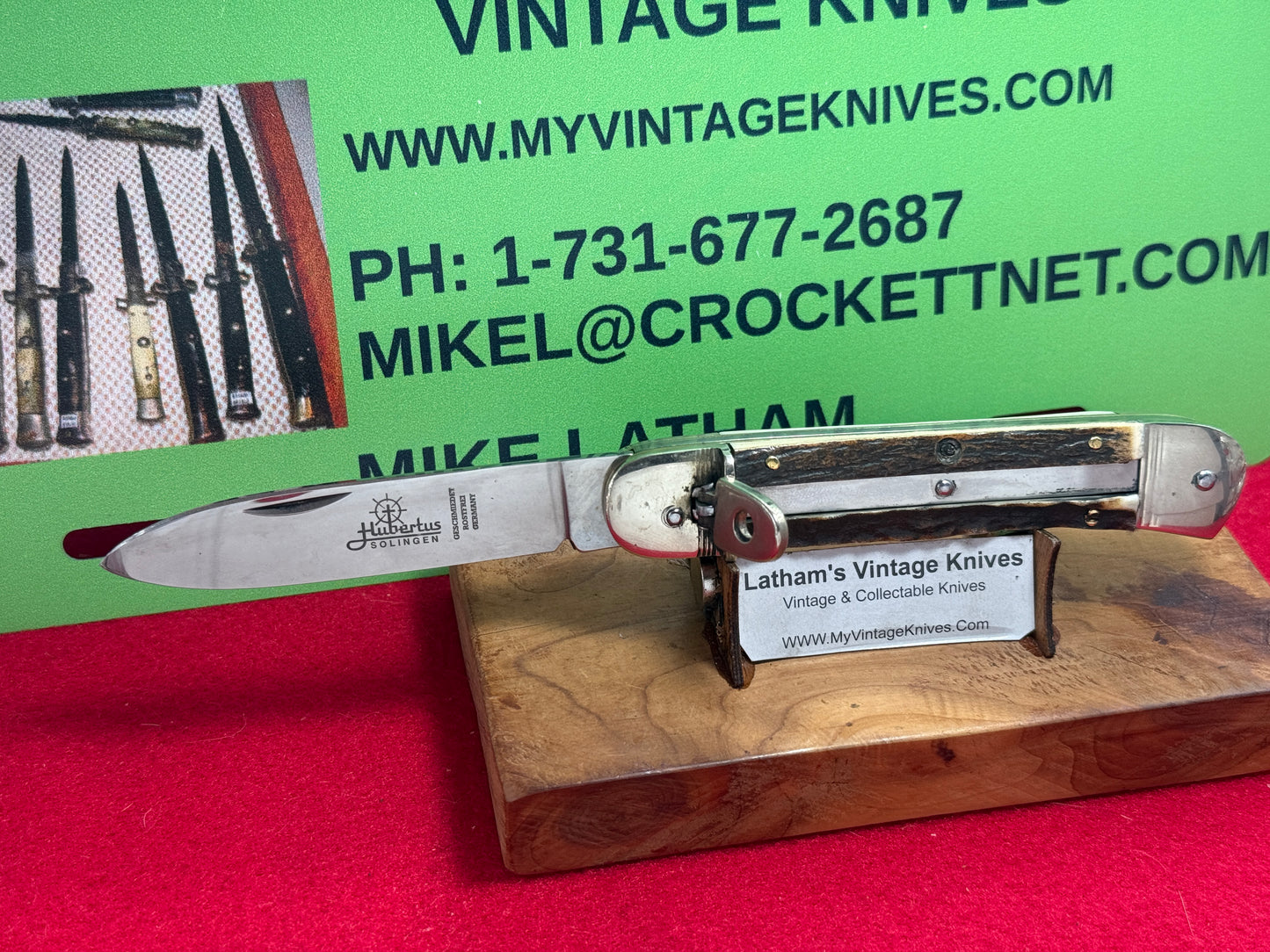 HUBERTUS SOLINGEN GERMANY 2005-2010 LEVER AUTOMATIC 11 CM GERMAN AUTOMATIC KNIFE STAG HANDLES