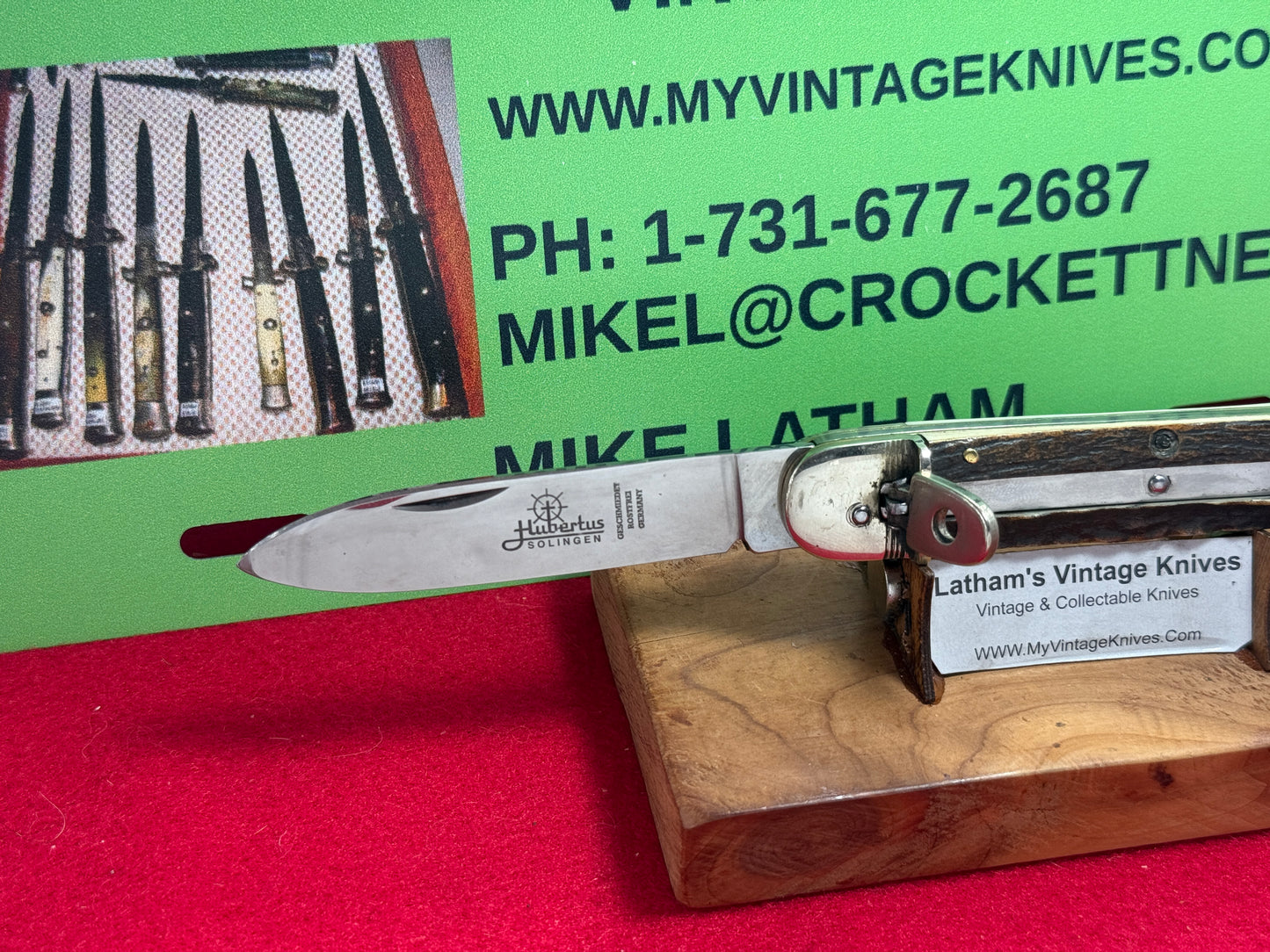 HUBERTUS SOLINGEN GERMANY 2005-2010 LEVER AUTOMATIC 11 CM GERMAN AUTOMATIC KNIFE STAG HANDLES