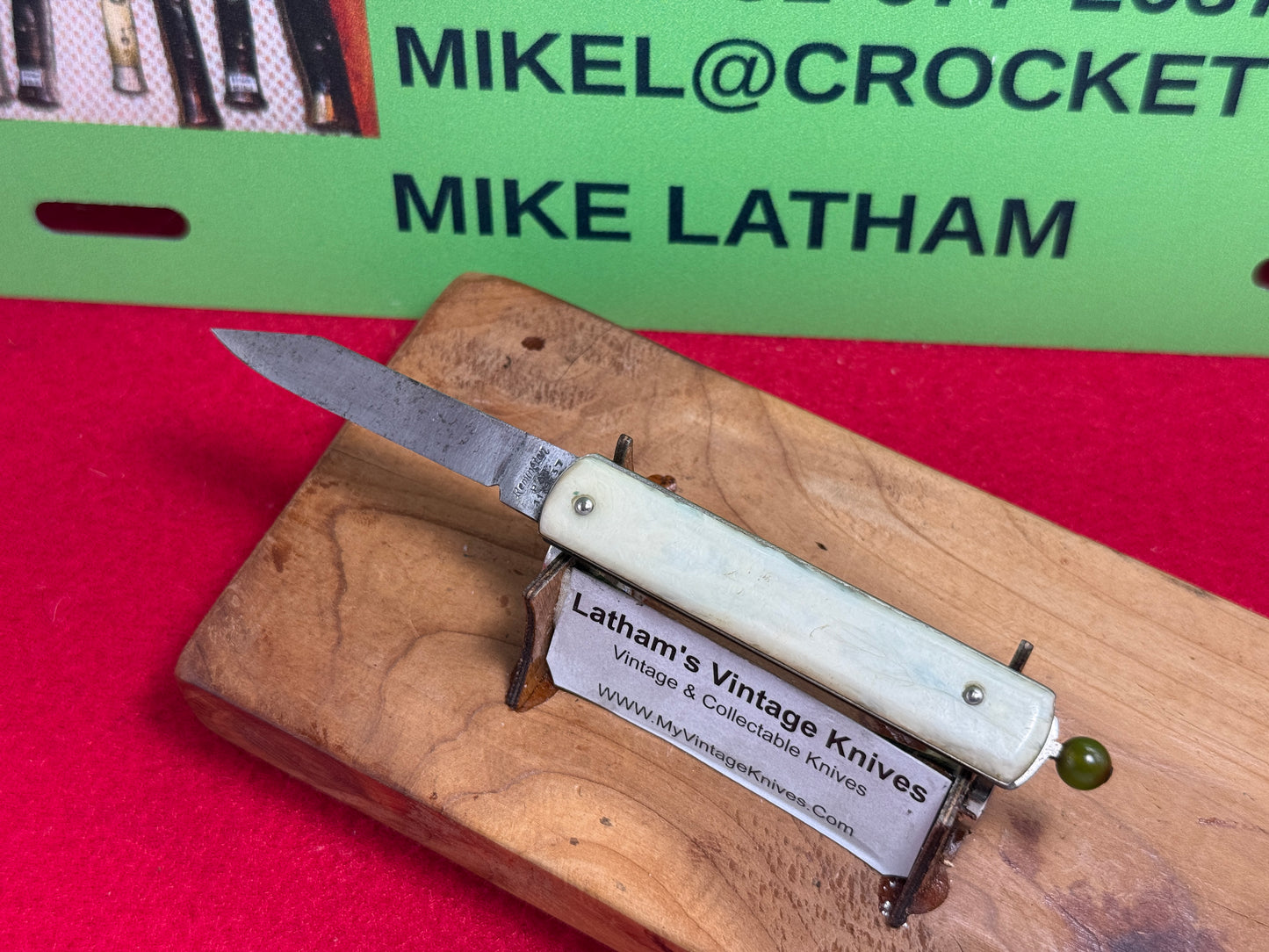 REMINGTON USA R17 1935-40 GREEN PULL BALL RELEASE VINTAGE AMERICAN AUTOMATIC KNIFE WHITE COMPOSITION HANDLES