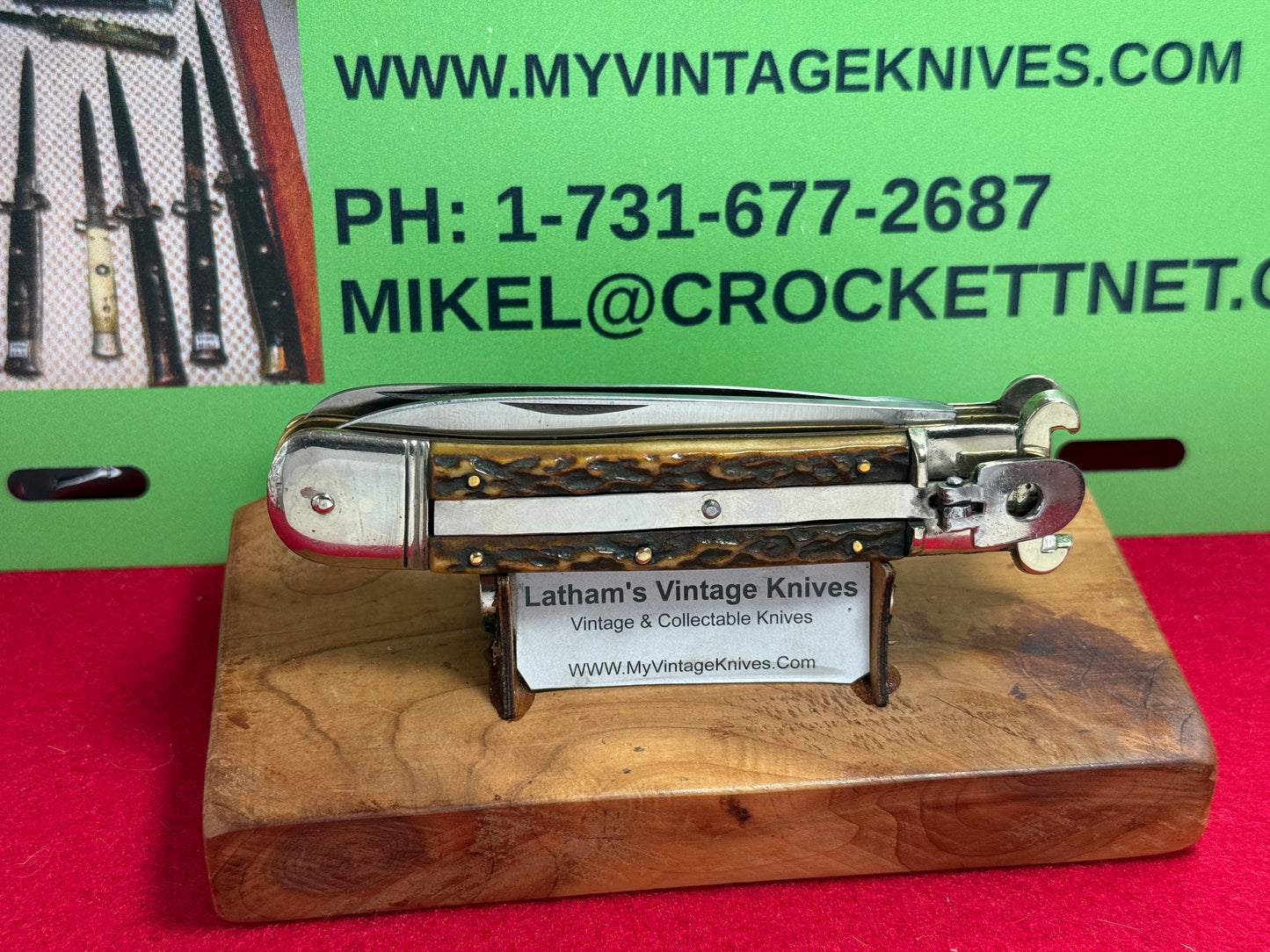 G. GRAFRATH SOLINGEN GERMANY 1955-65 LEVER AUTOMATIC CAMPER SHELL PULLER GERMAN AUTOMATIC KNIFE STAG HANDLES