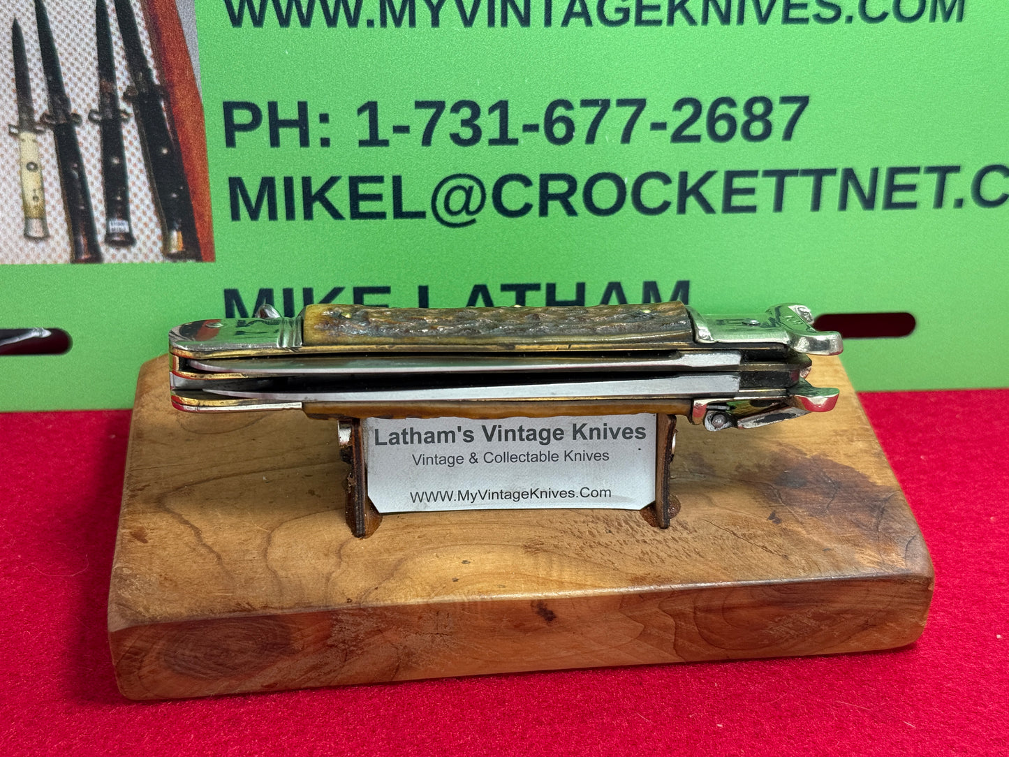 G. GRAFRATH SOLINGEN GERMANY 1955-65 LEVER AUTOMATIC CAMPER SHELL PULLER GERMAN AUTOMATIC KNIFE STAG HANDLES