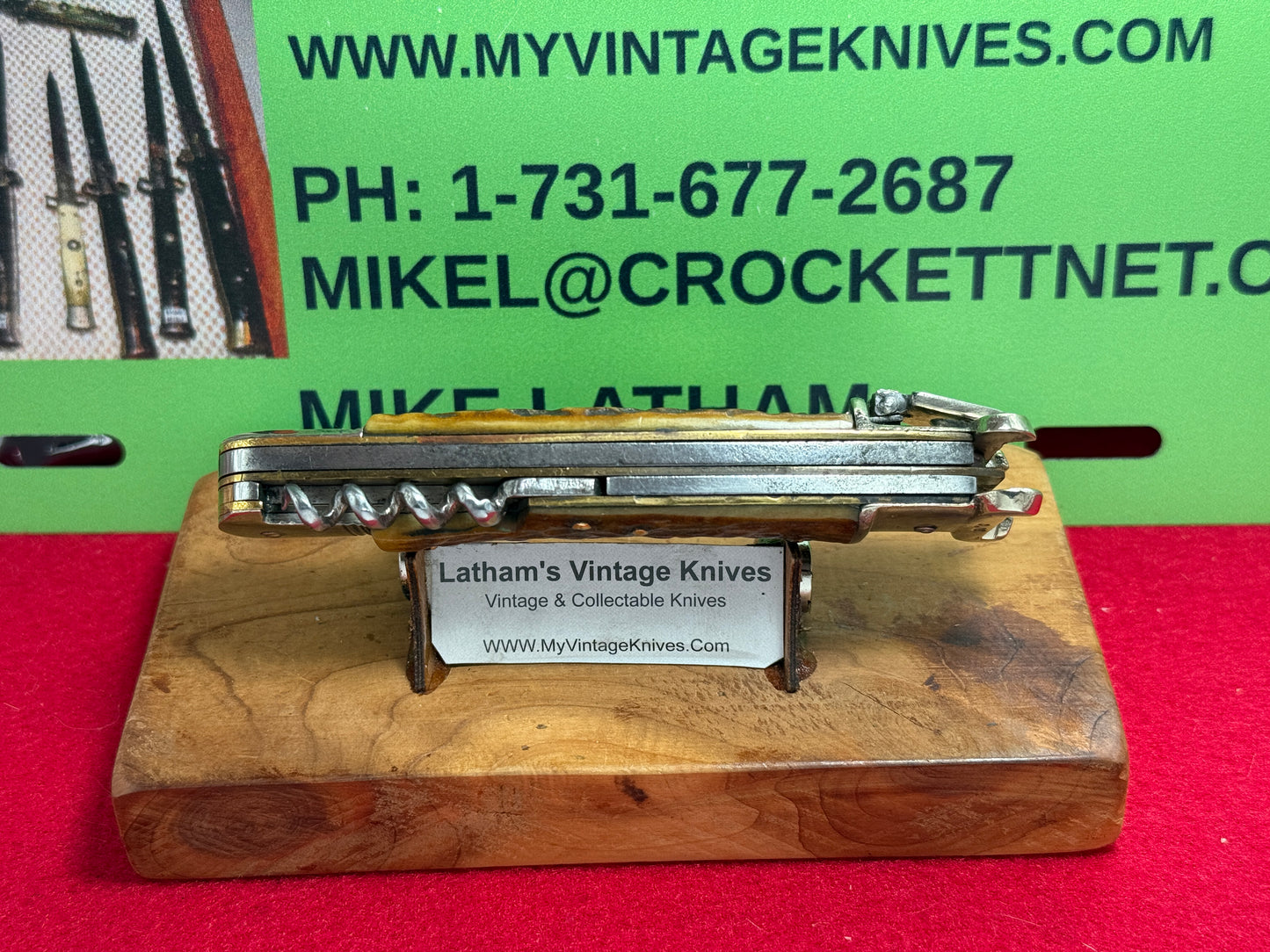 G. GRAFRATH SOLINGEN GERMANY 1955-65 LEVER AUTOMATIC CAMPER SHELL PULLER GERMAN AUTOMATIC KNIFE STAG HANDLES
