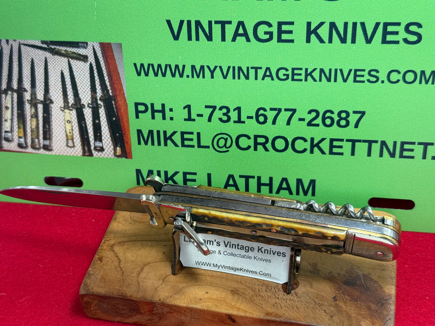 G. GRAFRATH SOLINGEN GERMANY 1955-65 LEVER AUTOMATIC CAMPER SHELL PULLER GERMAN AUTOMATIC KNIFE STAG HANDLES