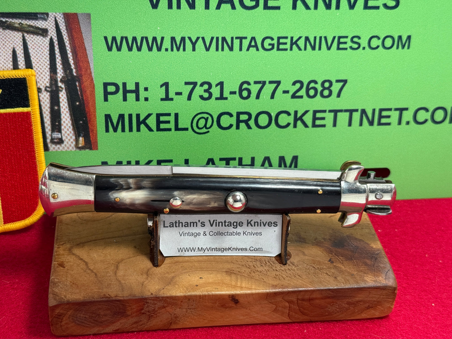 M. ITALY INOX IN CIRCLE 1958-60 PICK LOCK STILETTO 28 CM ITALIAN AUTOMATIC KNIFE BUFFALO HORN HANDLES