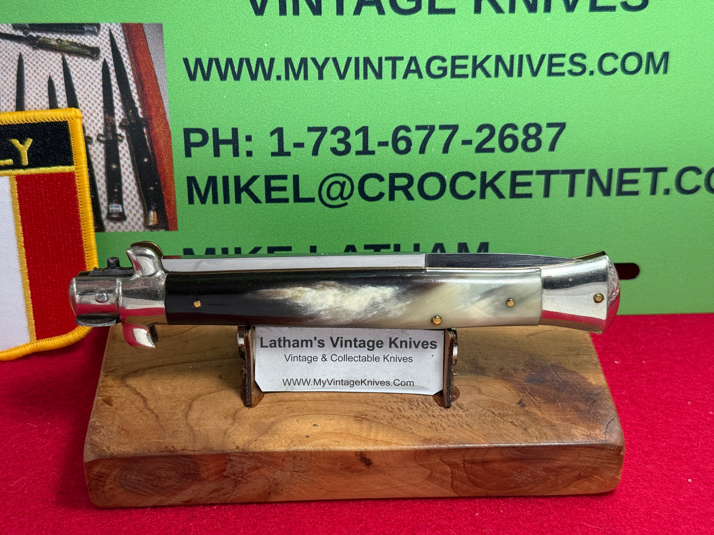M. ITALY INOX IN CIRCLE 1958-60 PICK LOCK STILETTO 28 CM ITALIAN AUTOMATIC KNIFE BUFFALO HORN HANDLES
