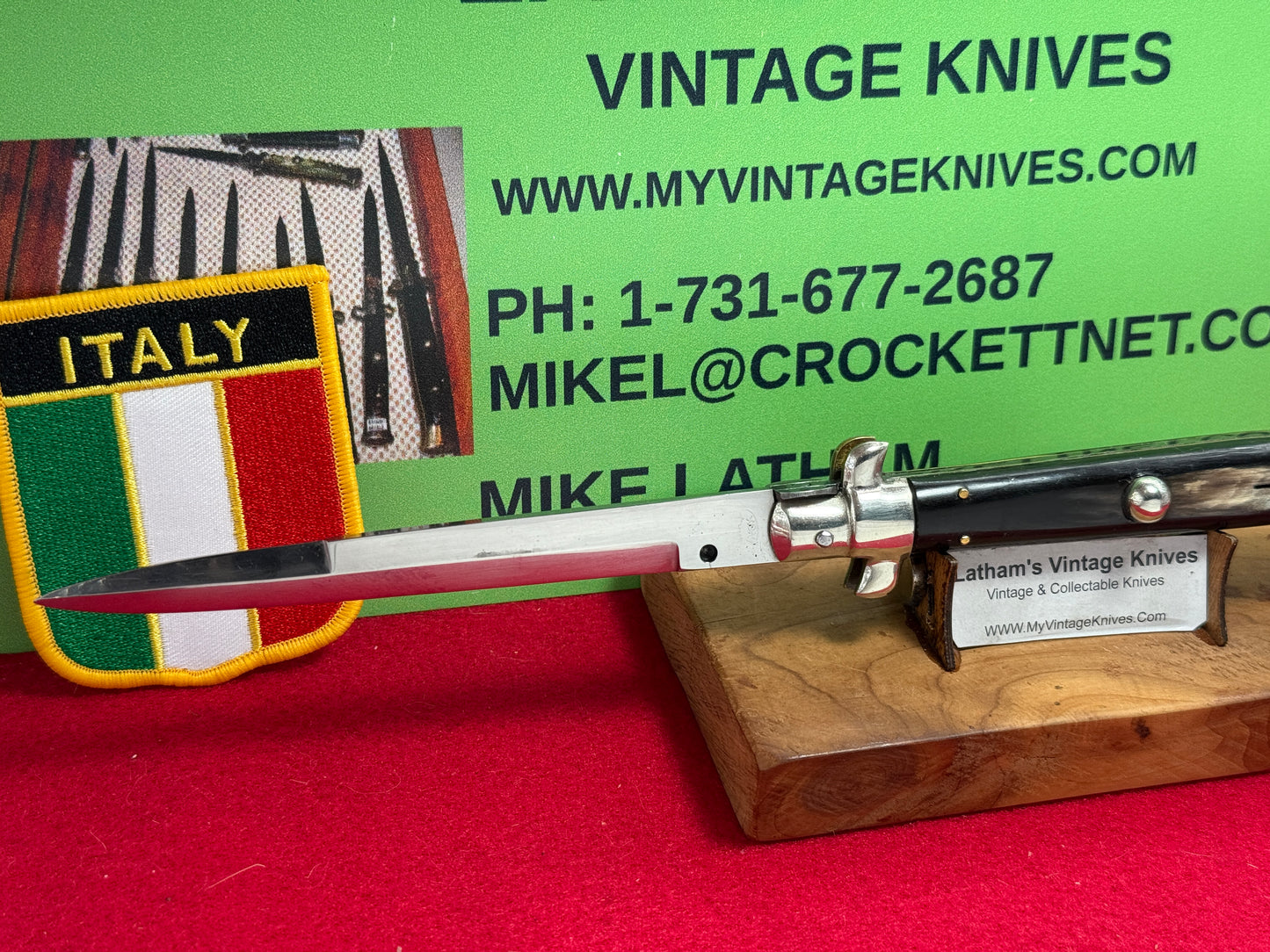 M. ITALY INOX IN CIRCLE 1958-60 PICK LOCK STILETTO 28 CM ITALIAN AUTOMATIC KNIFE BUFFALO HORN HANDLES