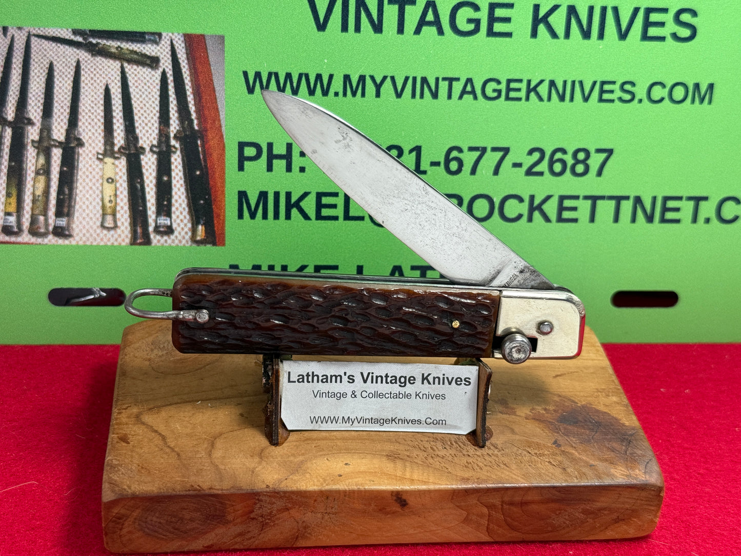 SOLINGEN D.R.G.M. PATENT 1955-65 SLIDE BUTTON RELEASE--RARE GERMAN AUTOMATIC KNIFE BONE HANDLES