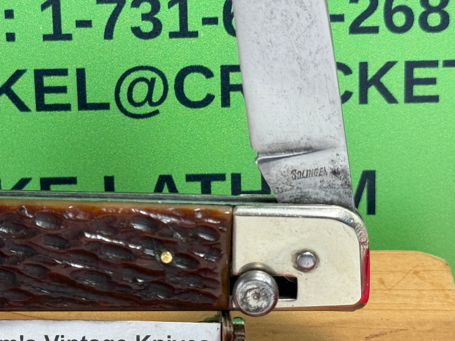 SOLINGEN D.R.G.M. PATENT 1955-65 SLIDE BUTTON RELEASE--RARE GERMAN AUTOMATIC KNIFE BONE HANDLES