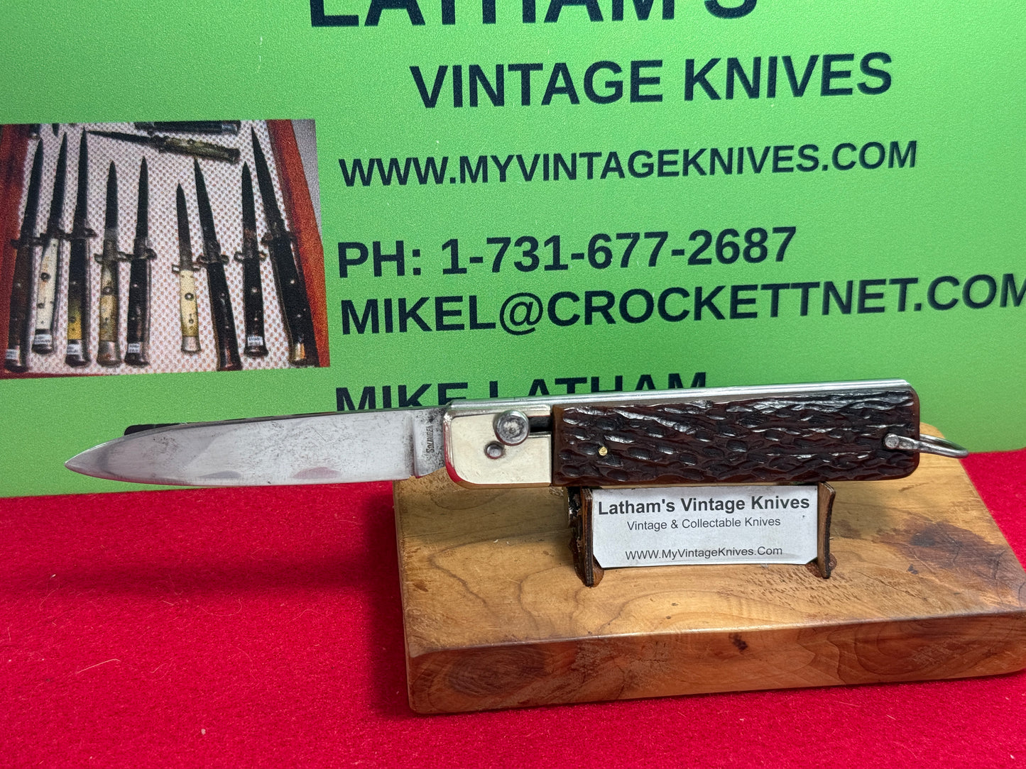 SOLINGEN D.R.G.M. PATENT 1955-65 SLIDE BUTTON RELEASE--RARE GERMAN AUTOMATIC KNIFE BONE HANDLES