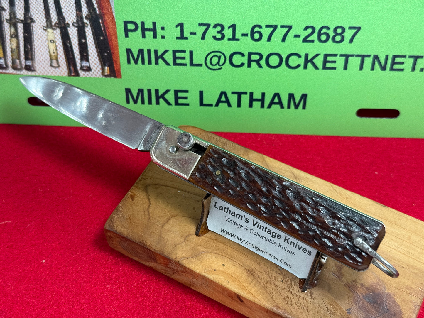 SOLINGEN D.R.G.M. PATENT 1955-65 SLIDE BUTTON RELEASE--RARE GERMAN AUTOMATIC KNIFE BONE HANDLES