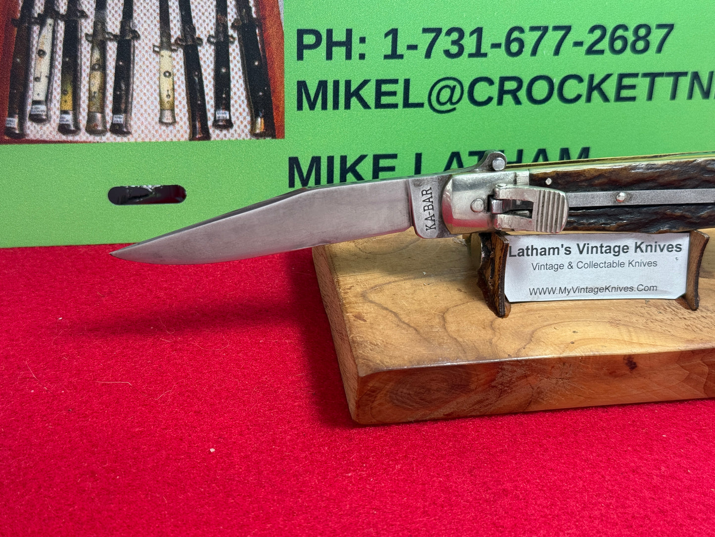 KA-BAR UNION CUT CO. OLEAN N.Y. USA 1923-33 LEVER AUTOMATIC FLAT BLADE RARE VINTAGE AMERICAN AUTOMATIC KNIFE STAG HANDLES