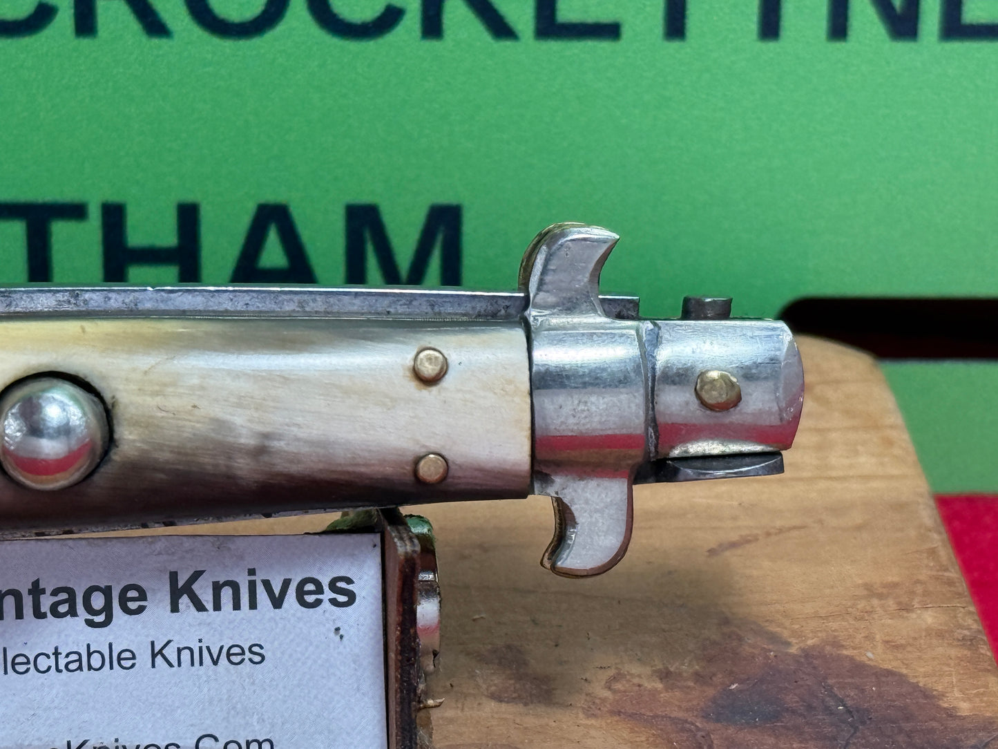 STERILE "UNSTAMPED" MANIAGO ITALY 1930-35 PICK LOCK FLAT GUARD STILETTO 20 CM ITALIAN AUTOMATIC KNIFE BRAZILIAN HORN HANDLES