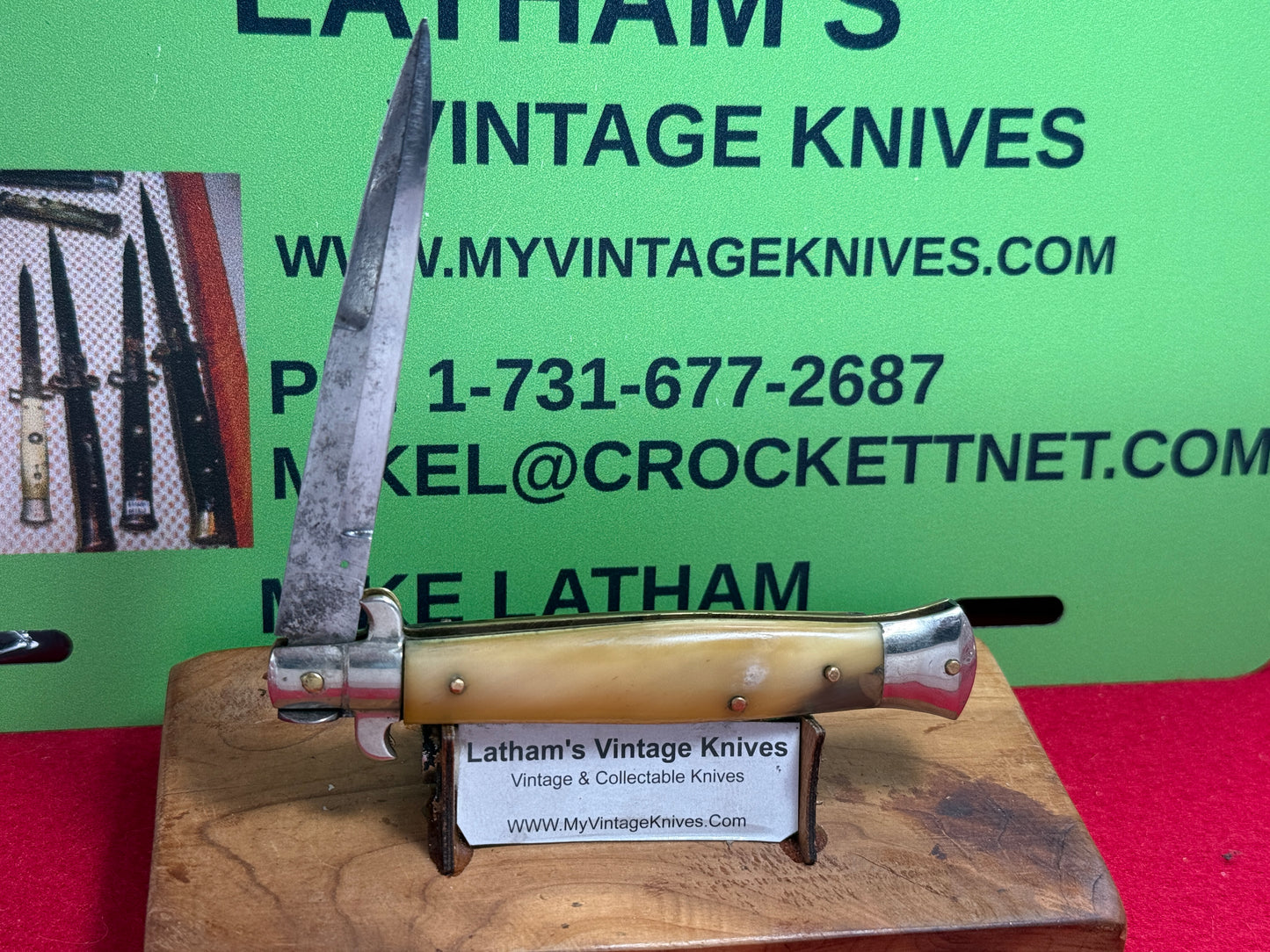 STERILE "UNSTAMPED" MANIAGO ITALY 1930-35 PICK LOCK FLAT GUARD STILETTO 20 CM ITALIAN AUTOMATIC KNIFE BRAZILIAN HORN HANDLES