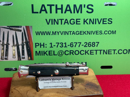 INOX PATENT ITALY 1960-65 SWING GUARD LOCK BACK 20 CM ITALIAN AUTOMATIC KNIFE BUFFALO HORN HANDLES