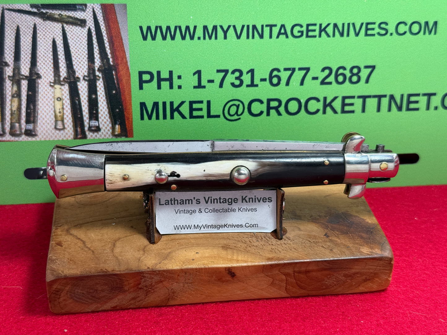 LATAMA ITALY BOX STAMP 1950-56 PICK LOCK STILETTO 28 CM ITALIAN AUTOMATIC KNIFE BRAZILIAN HORN HANDLES