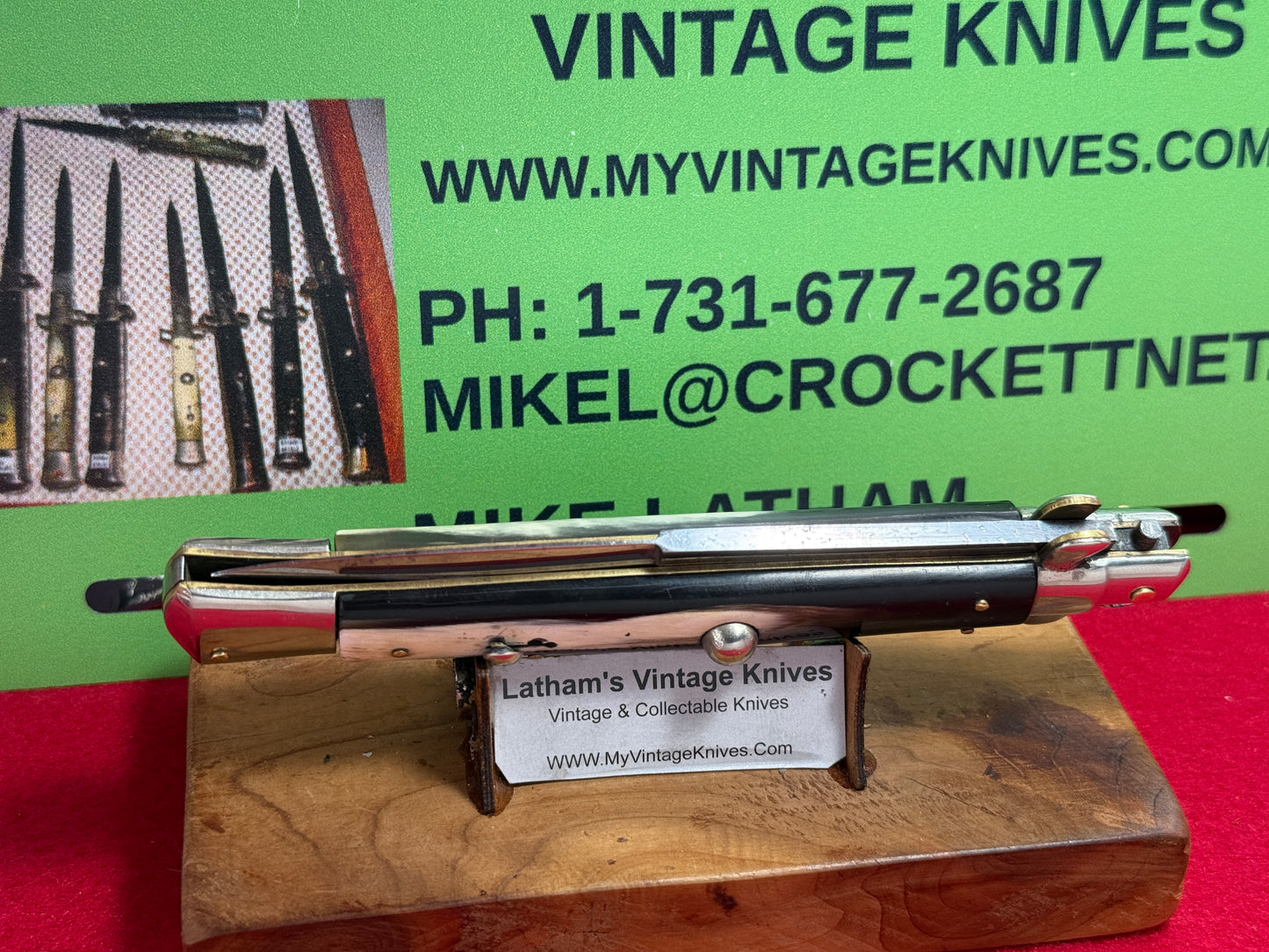 LATAMA ITALY BOX STAMP 1950-56 PICK LOCK STILETTO 28 CM ITALIAN AUTOMATIC KNIFE BRAZILIAN HORN HANDLES