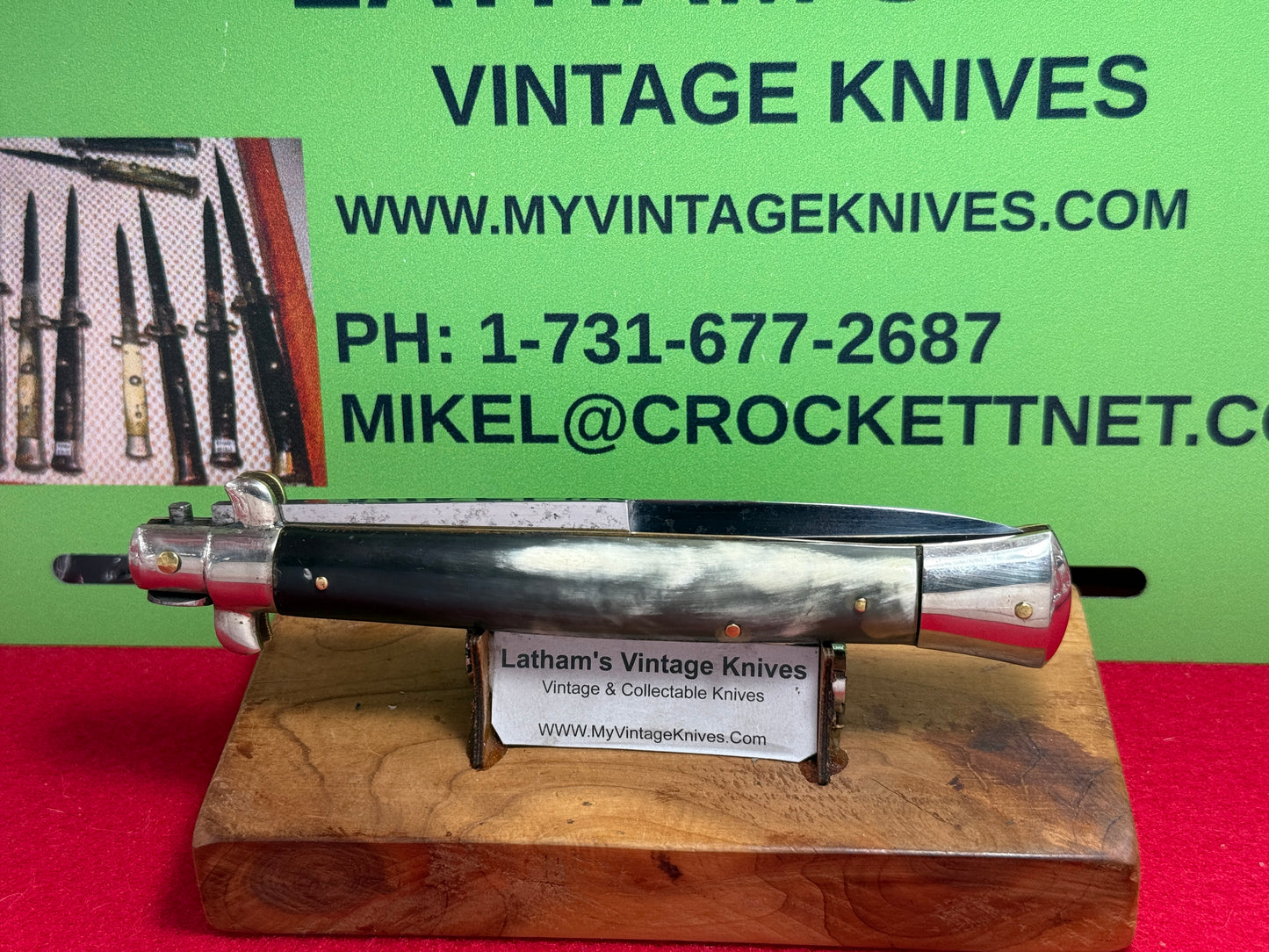 LATAMA ITALY BOX STAMP 1950-56 PICK LOCK STILETTO 28 CM ITALIAN AUTOMATIC KNIFE BRAZILIAN HORN HANDLES