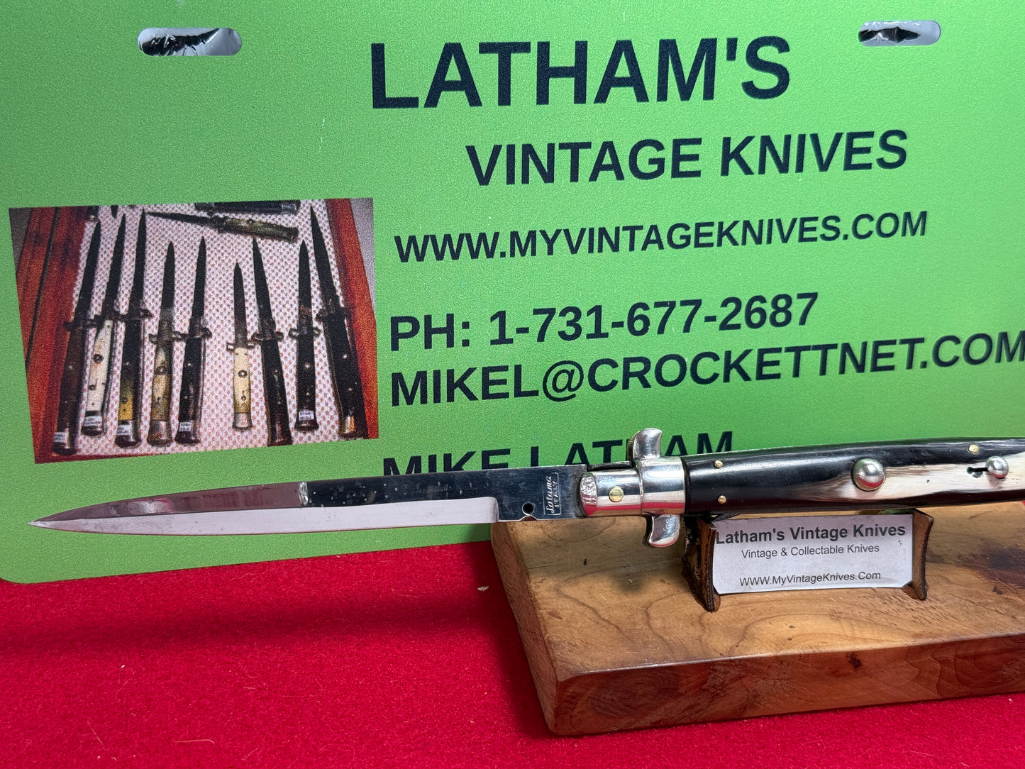 LATAMA ITALY BOX STAMP 1950-56 PICK LOCK STILETTO 28 CM ITALIAN AUTOMATIC KNIFE BRAZILIAN HORN HANDLES