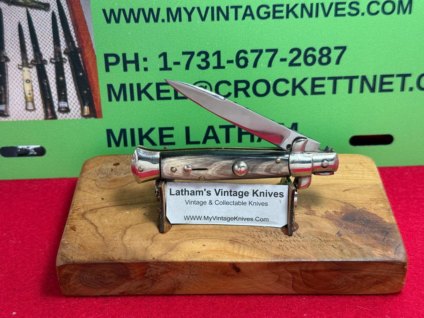TARRY LEVIGNE IMPORT INOX LIZARD ITALY 1964-68 TRANSITIONAL SWIVEL BOLSTER STILETTO 16 CM ITALIAN AUTOMATIC KNIFE BUFFALO HORN HANDLES