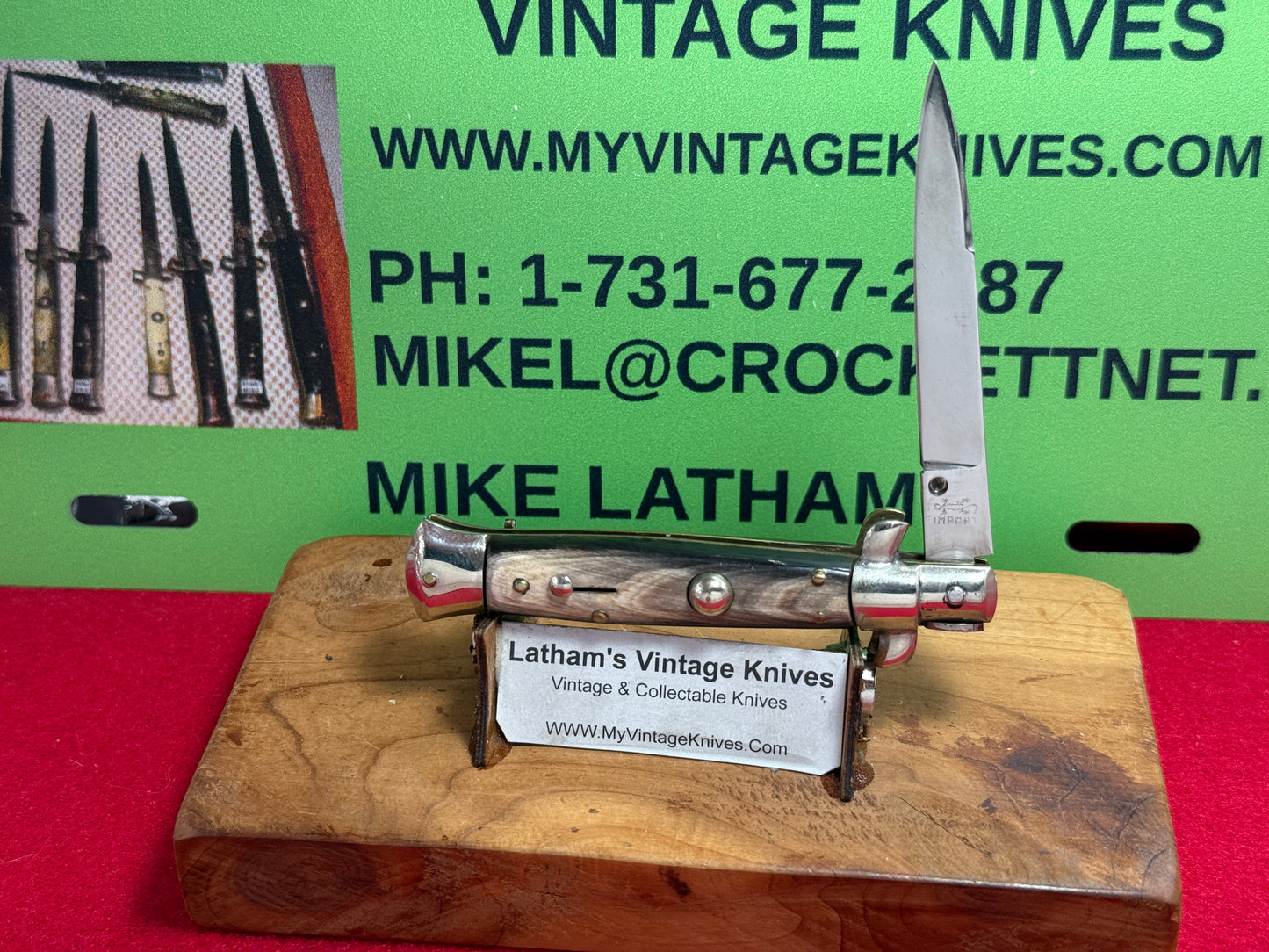 TARRY LEVIGNE IMPORT INOX LIZARD ITALY 1964-68 TRANSITIONAL SWIVEL BOLSTER STILETTO 16 CM ITALIAN AUTOMATIC KNIFE BUFFALO HORN HANDLES