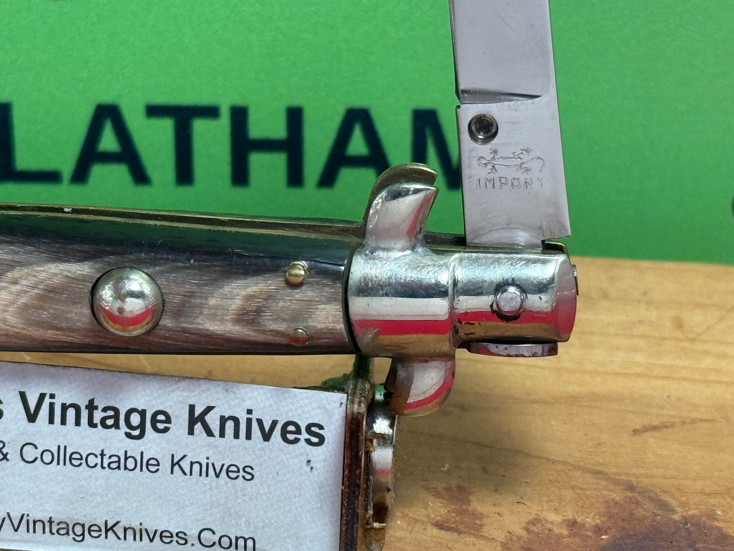 TARRY LEVIGNE IMPORT INOX LIZARD ITALY 1964-68 TRANSITIONAL SWIVEL BOLSTER STILETTO 16 CM ITALIAN AUTOMATIC KNIFE BUFFALO HORN HANDLES